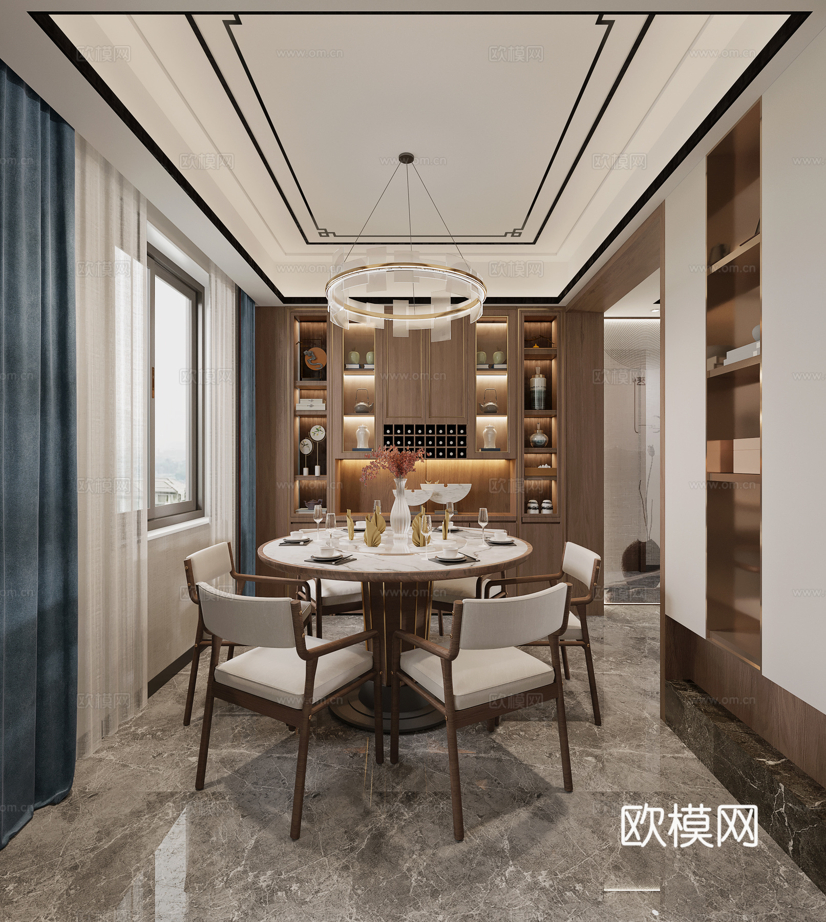 新中式大平层 样板间 最新全套施工图 效果图合集cad施工图