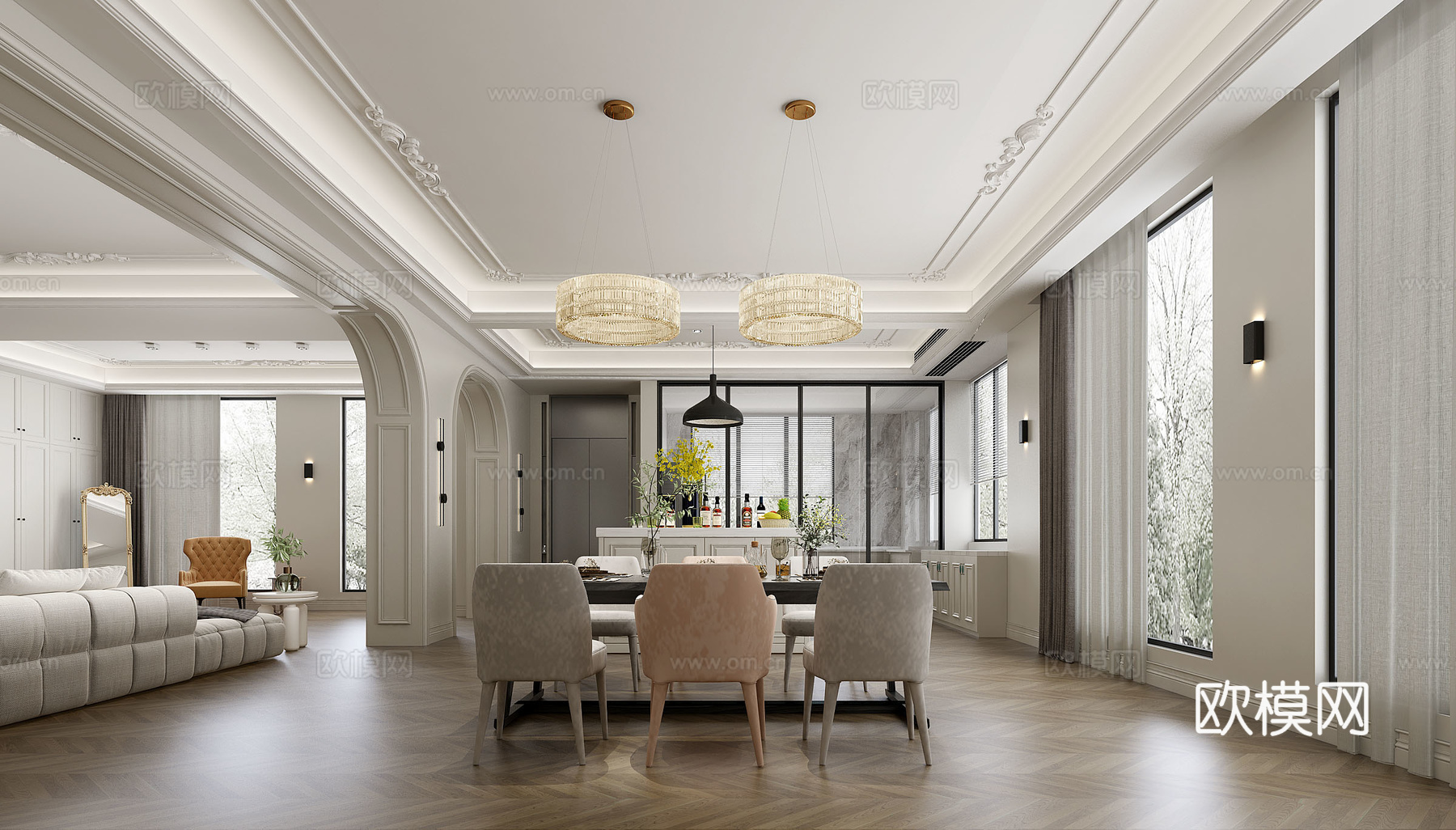 法式别墅 样板间 最新全套施工图 效果图合集cad施工图