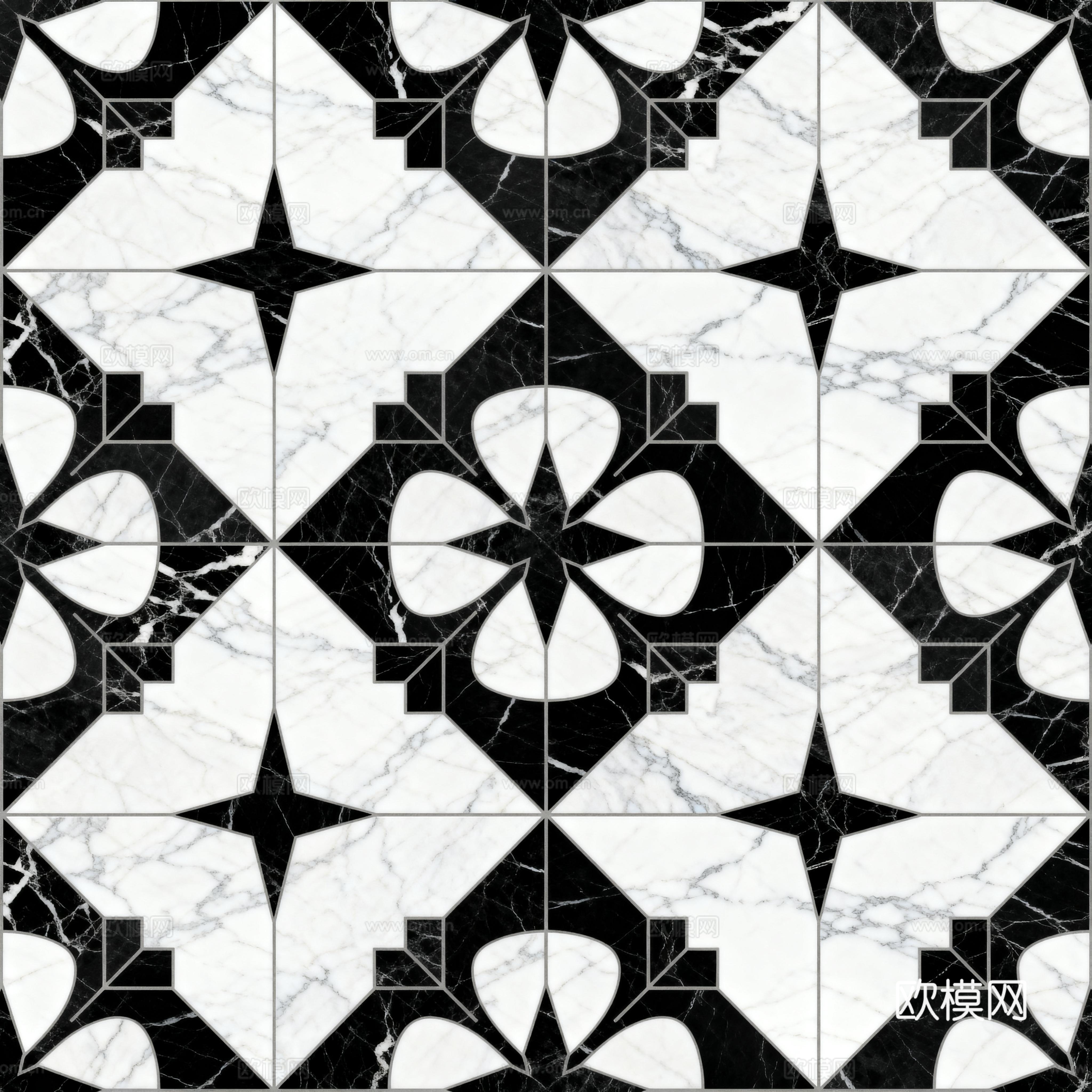 花砖 黑白石材拼花 花卉几何图案水刀石材拼花地砖 石材马赛克下载
