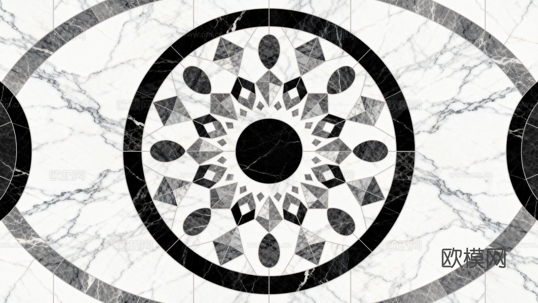 轻奢黑白拼花大理石 黑白石材椭圆拼花 玄关石材拼花