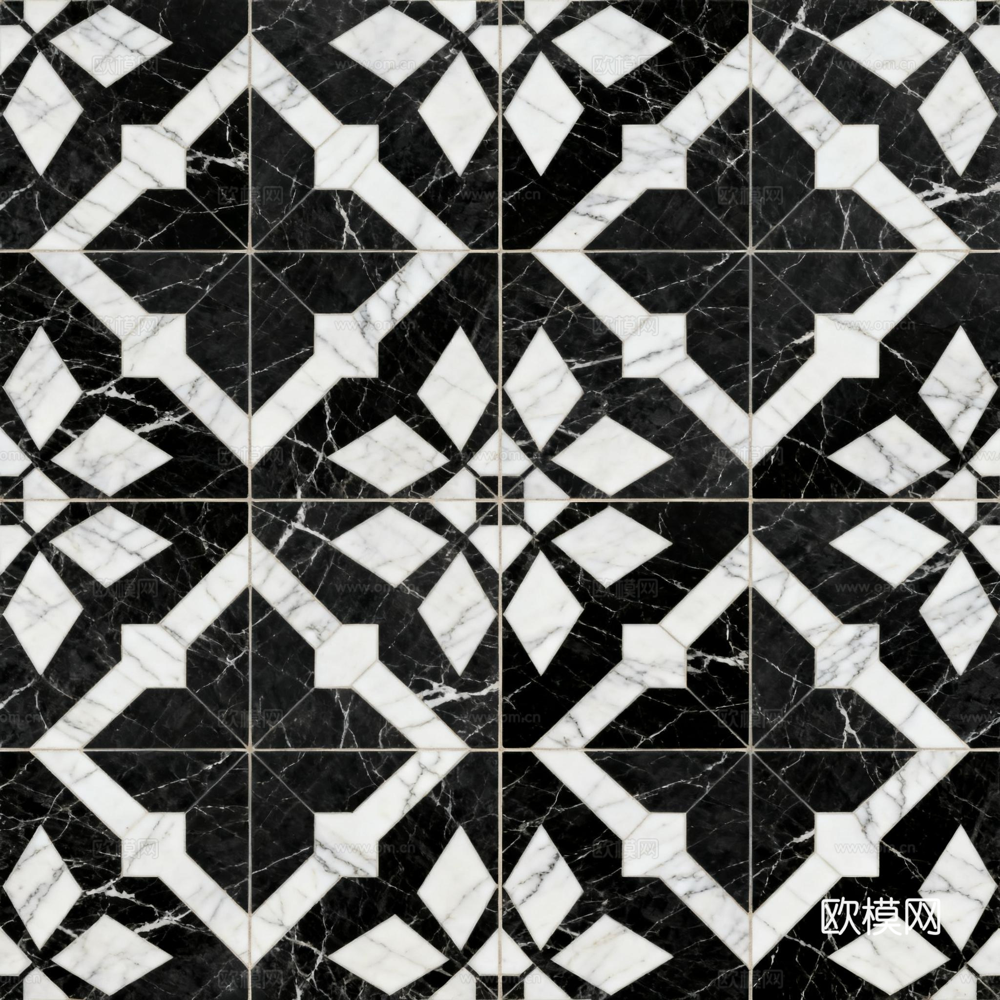 花砖 黑白石材拼花 花卉几何图案水刀石材拼花地砖 石材马赛克