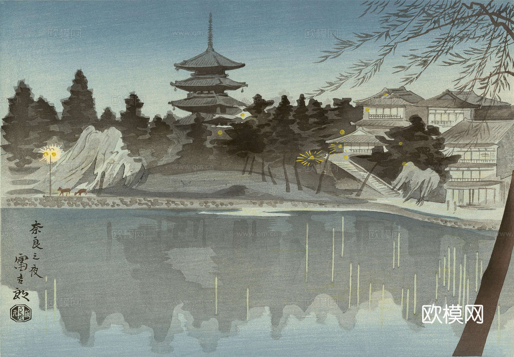 日本浮世绘风景画，日本著名景点绘画54