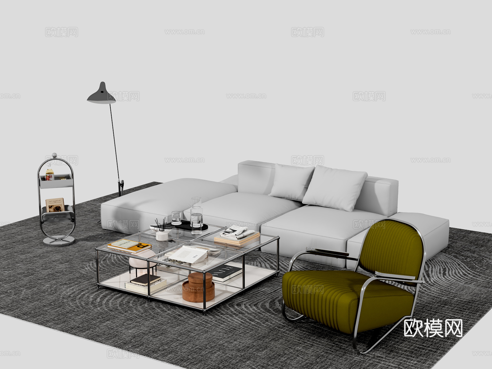 现代沙发茶几组合免费3d模型下载