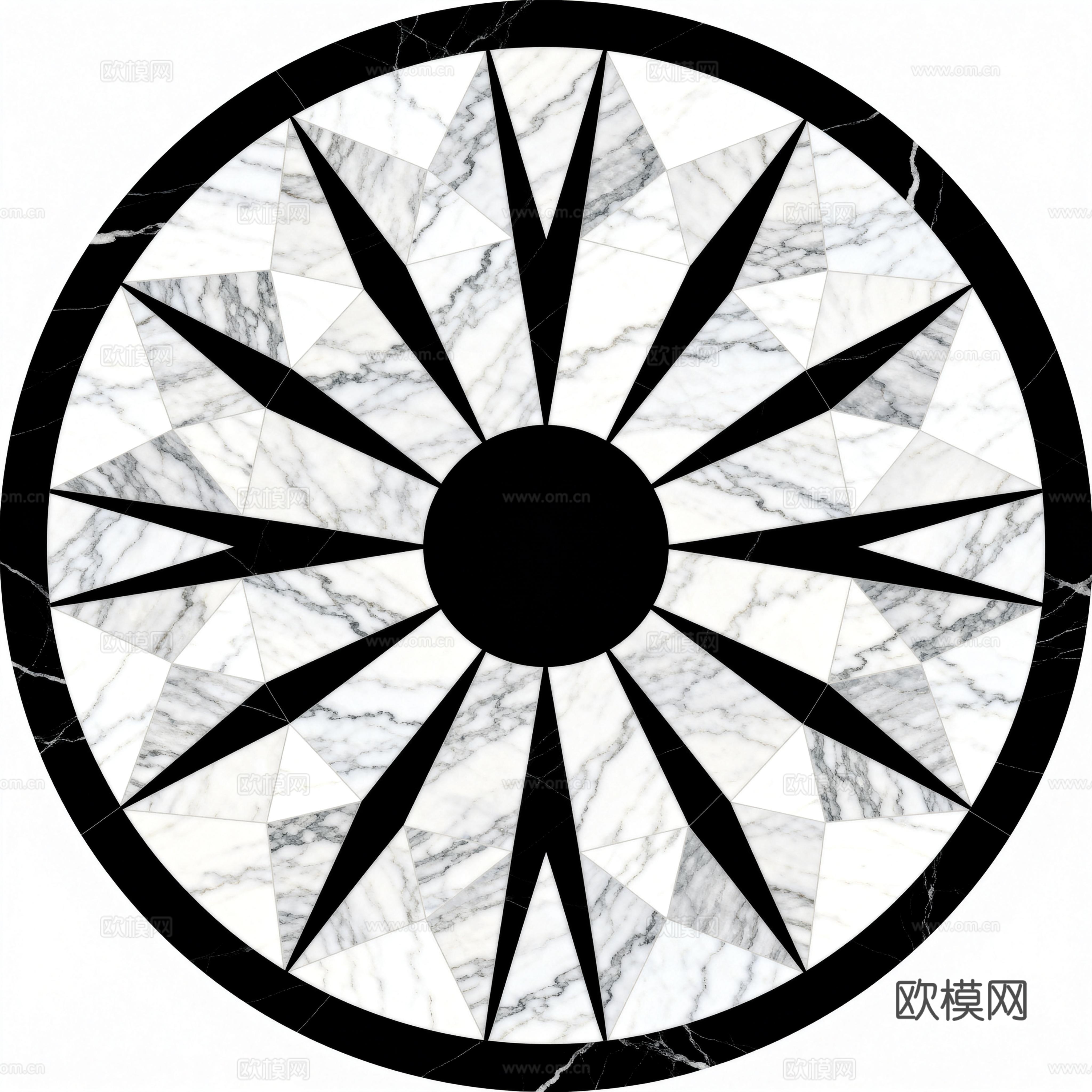 轻奢黑白拼花大理石 黑白石材圆形拼花 玄关圆形拼花