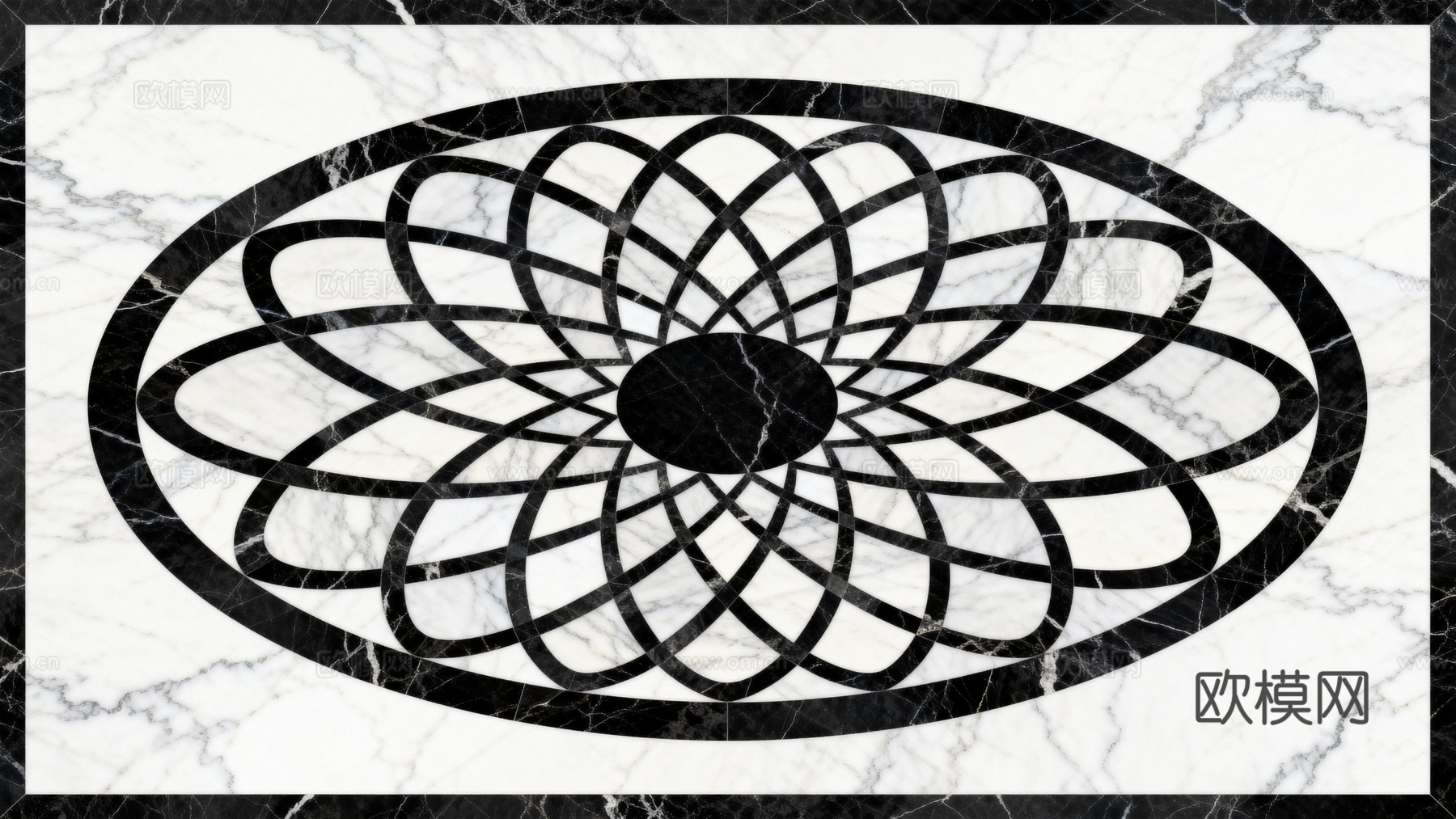 轻奢黑白拼花大理石 黑白石材椭圆拼花 玄关石材拼花