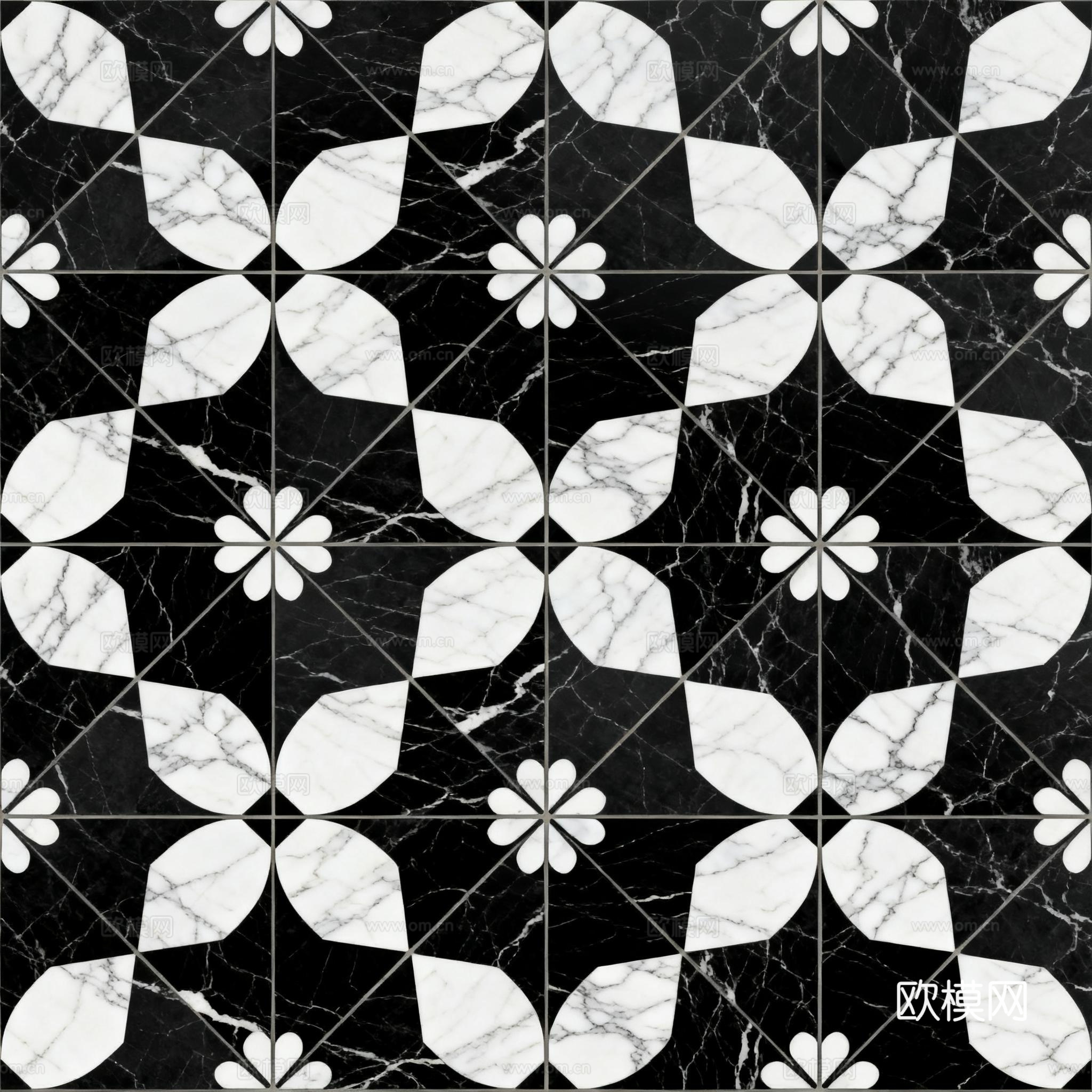花砖 黑白石材拼花 花卉几何图案水刀石材拼花地砖 石材马赛克下载