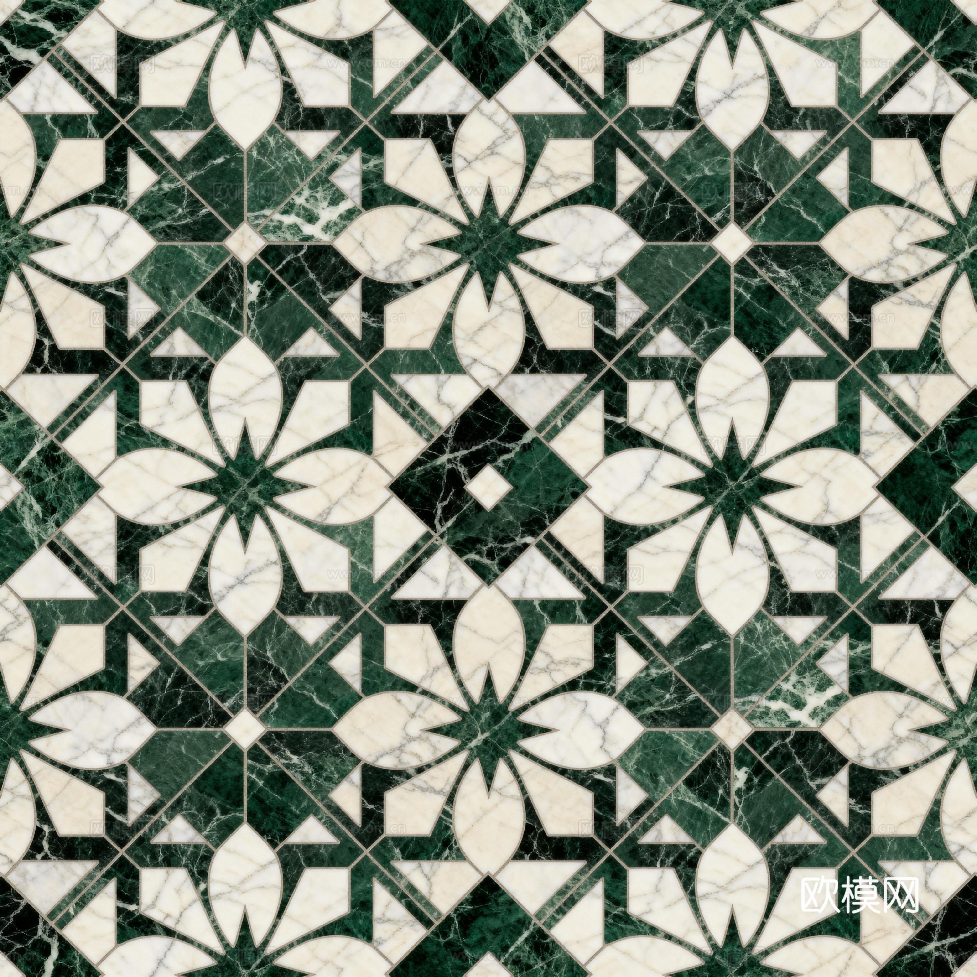 绿白色石材拼花 花卉图案水切刀拼花石材 绿色石材拼花马赛克