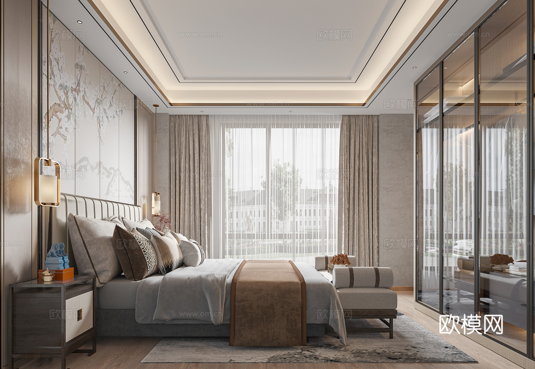 新中式大平层 样板间 最新全套施工图 效果图合集cad施工图