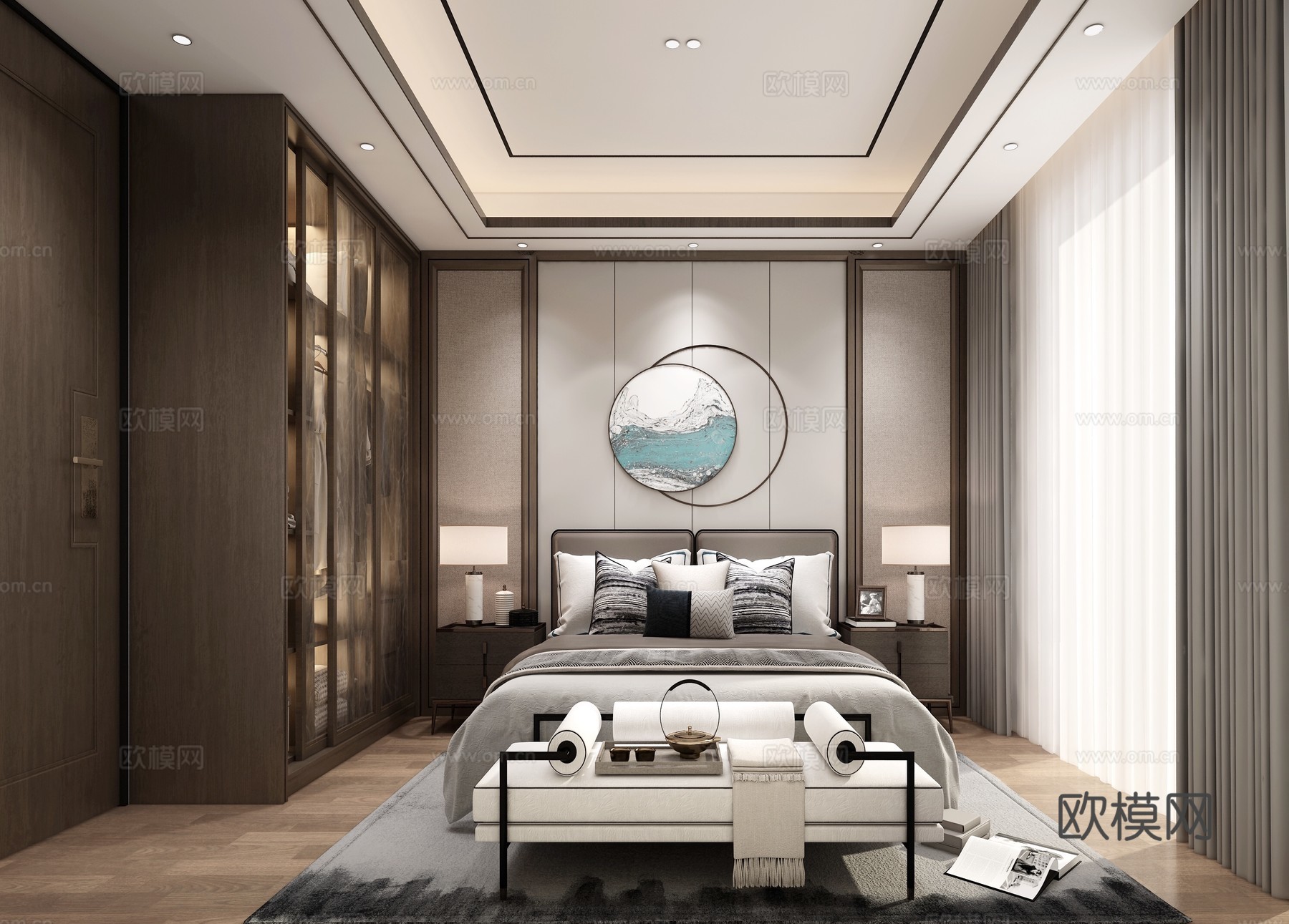 新中式大平层 样板间 最新全套施工图 效果图合集cad施工图