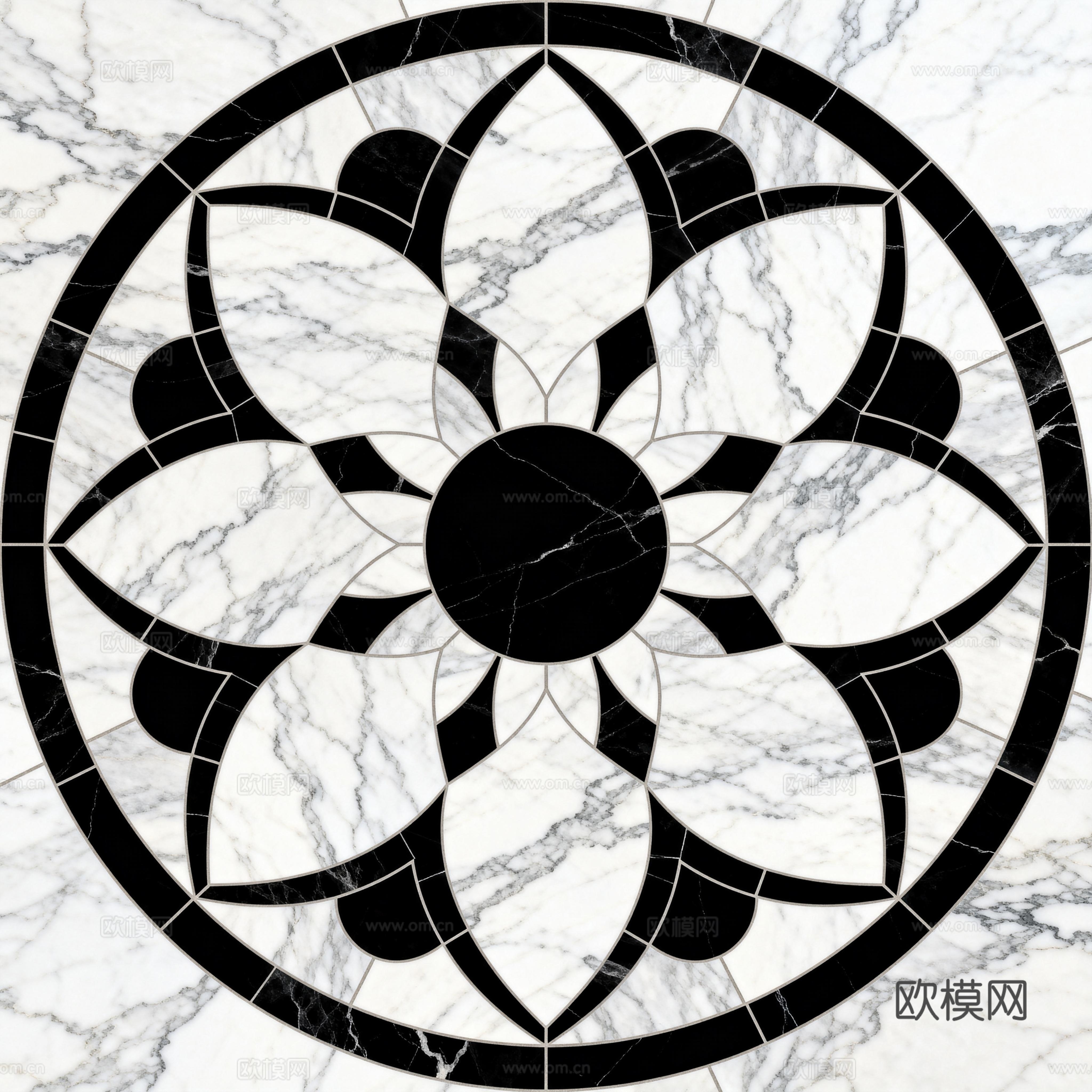 轻奢黑白拼花大理石 黑白石材圆形拼花 玄关圆形拼花