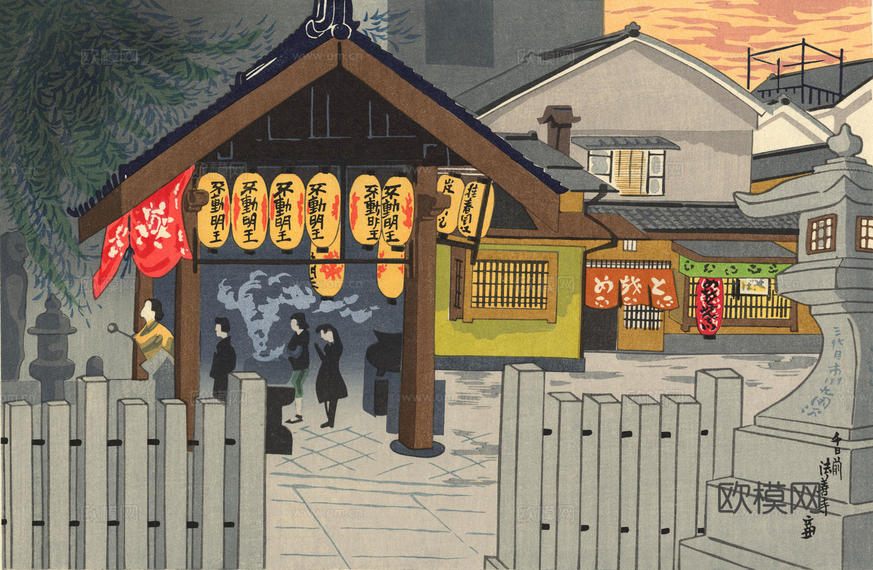 日本浮世绘风景画，日本著名景点绘画95