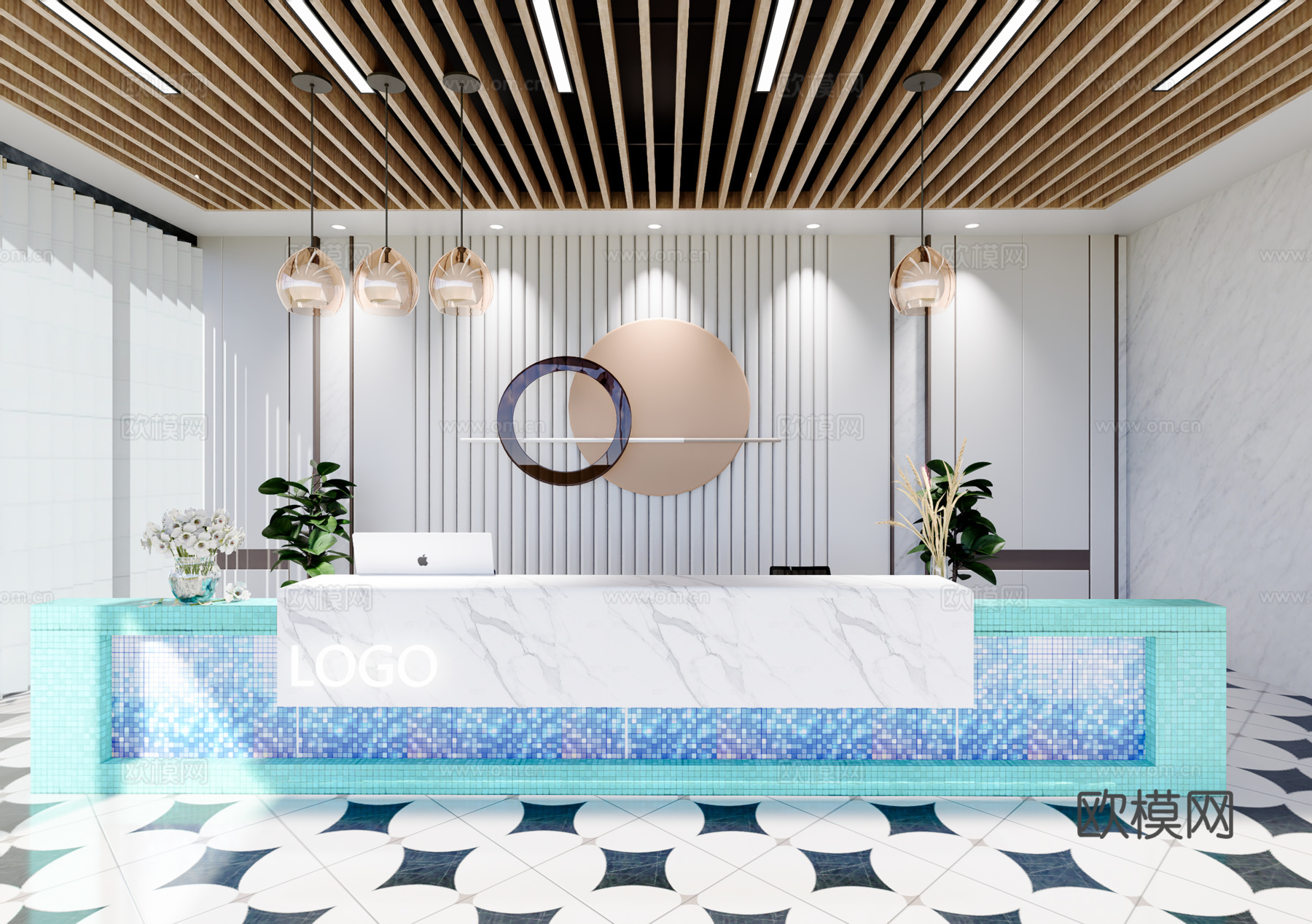 0054现代简约办公室前台接待台su模型