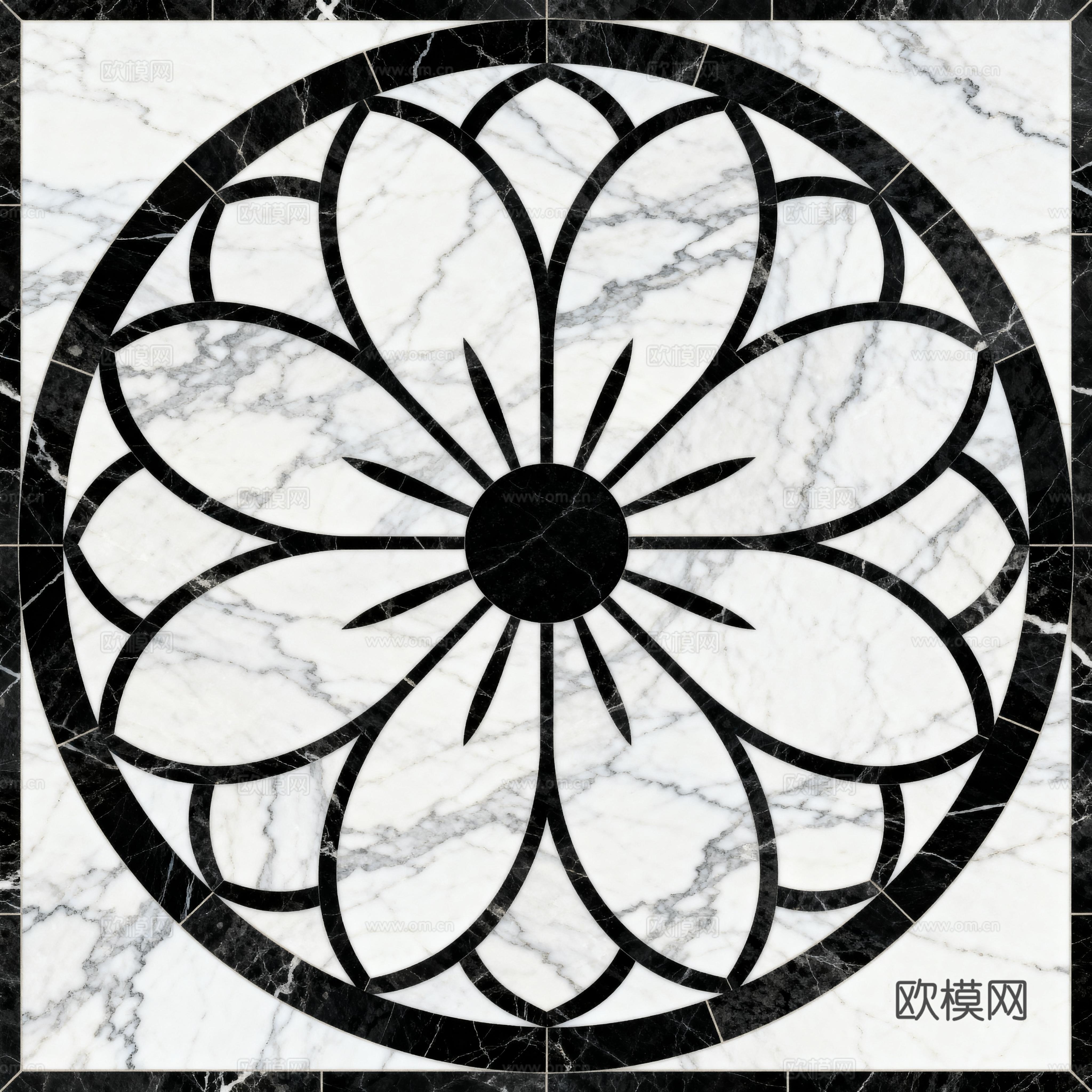 轻奢黑白拼花大理石 黑白石材圆形拼花 玄关圆形拼花