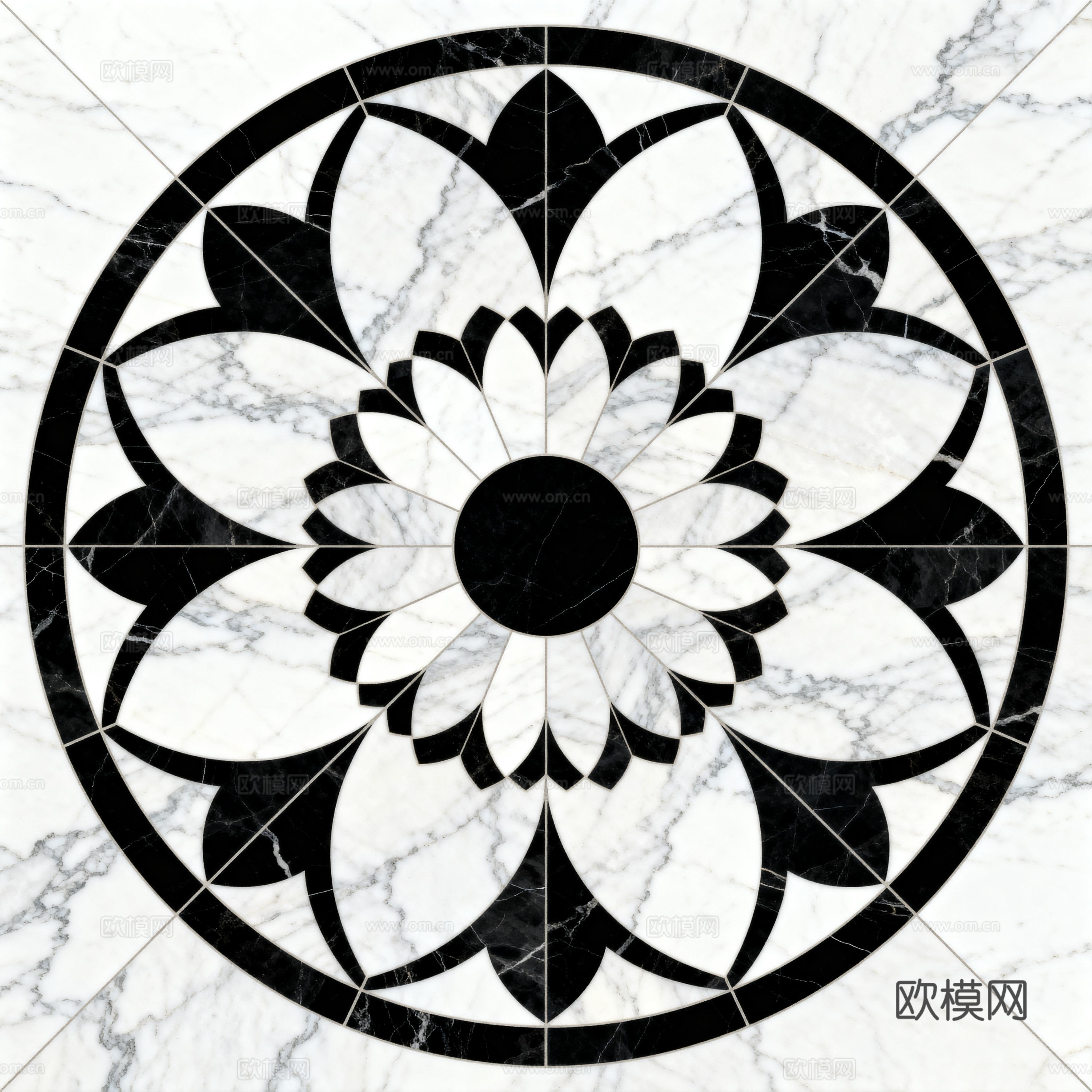 轻奢黑白拼花大理石 黑白石材圆形拼花 玄关圆形拼花
