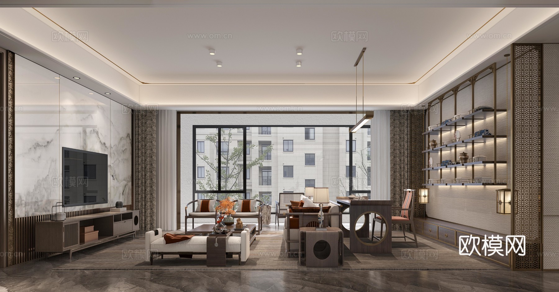 新中式大平层 样板间 最新全套施工图 效果图合集cad施工图