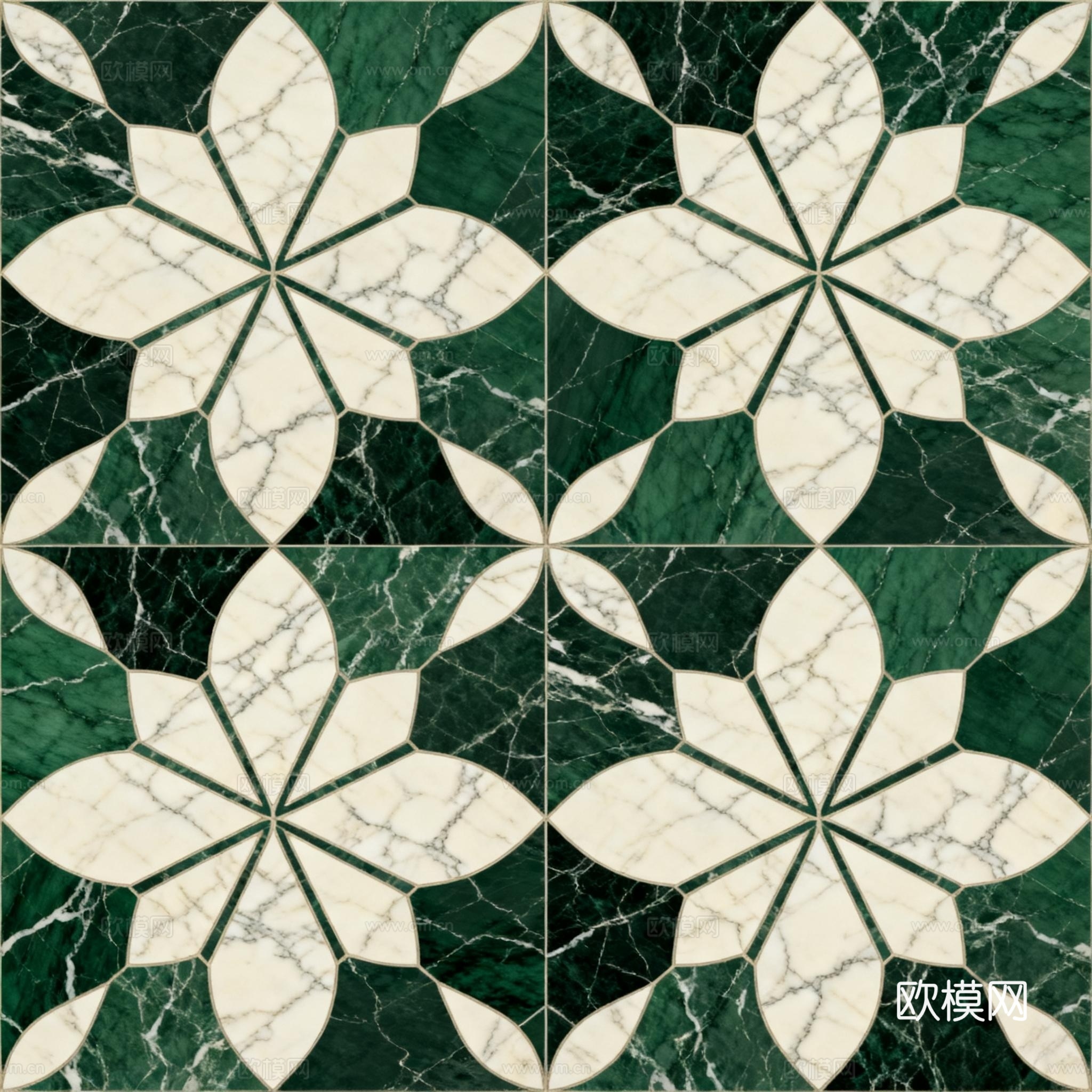 绿白色石材拼花 花卉图案水切刀拼花石材 绿色石材拼花马赛克