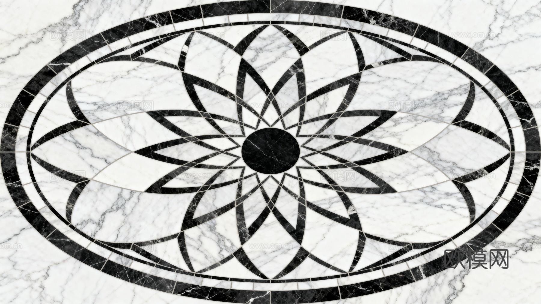 轻奢黑白拼花大理石 黑白石材椭圆拼花 玄关石材拼花