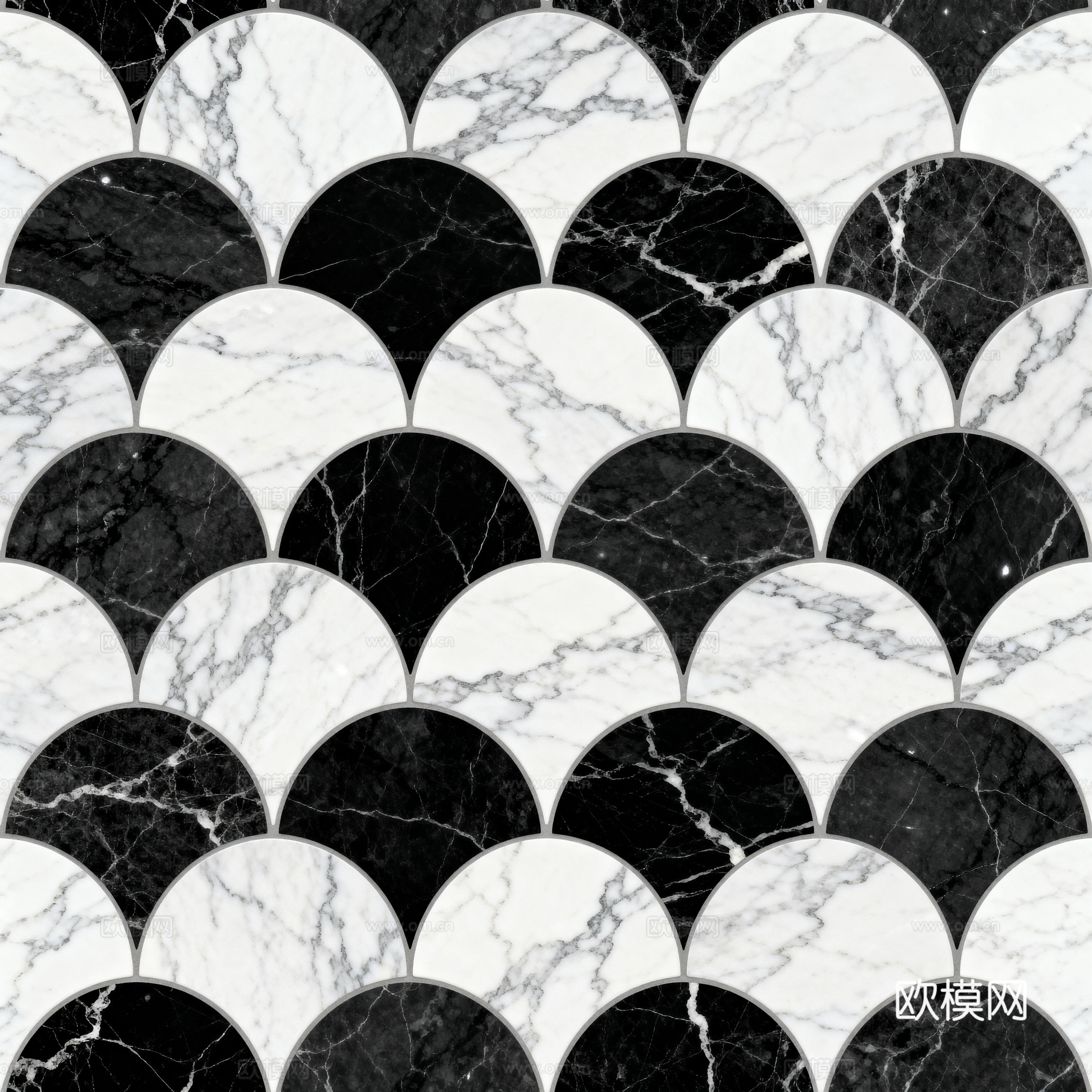 花砖 黑白石材拼花 几何图案水刀石材拼花地砖 石材马赛克