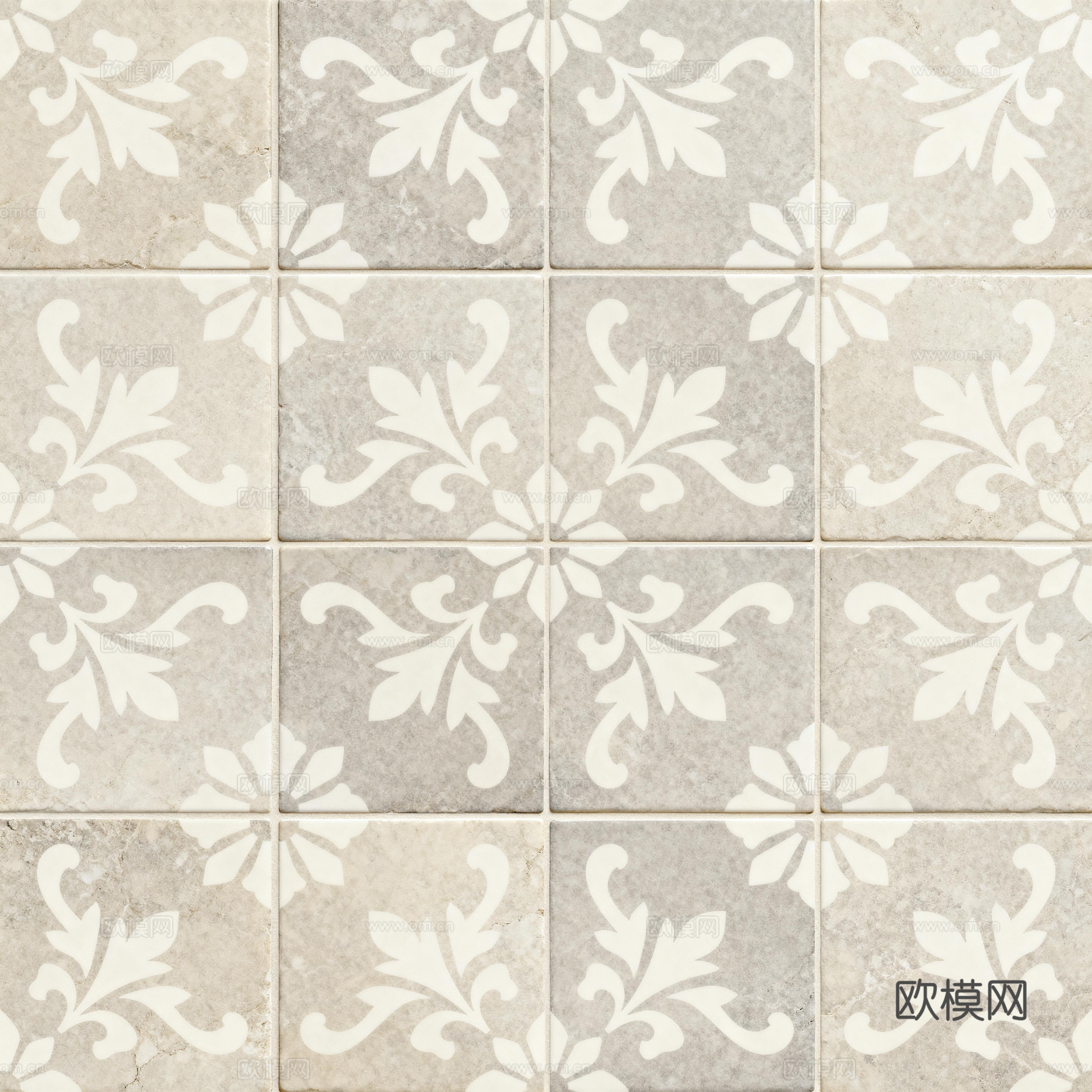 花砖灰白石材拼花 花卉几何图案水刀石材拼花地砖 瓷砖马赛克