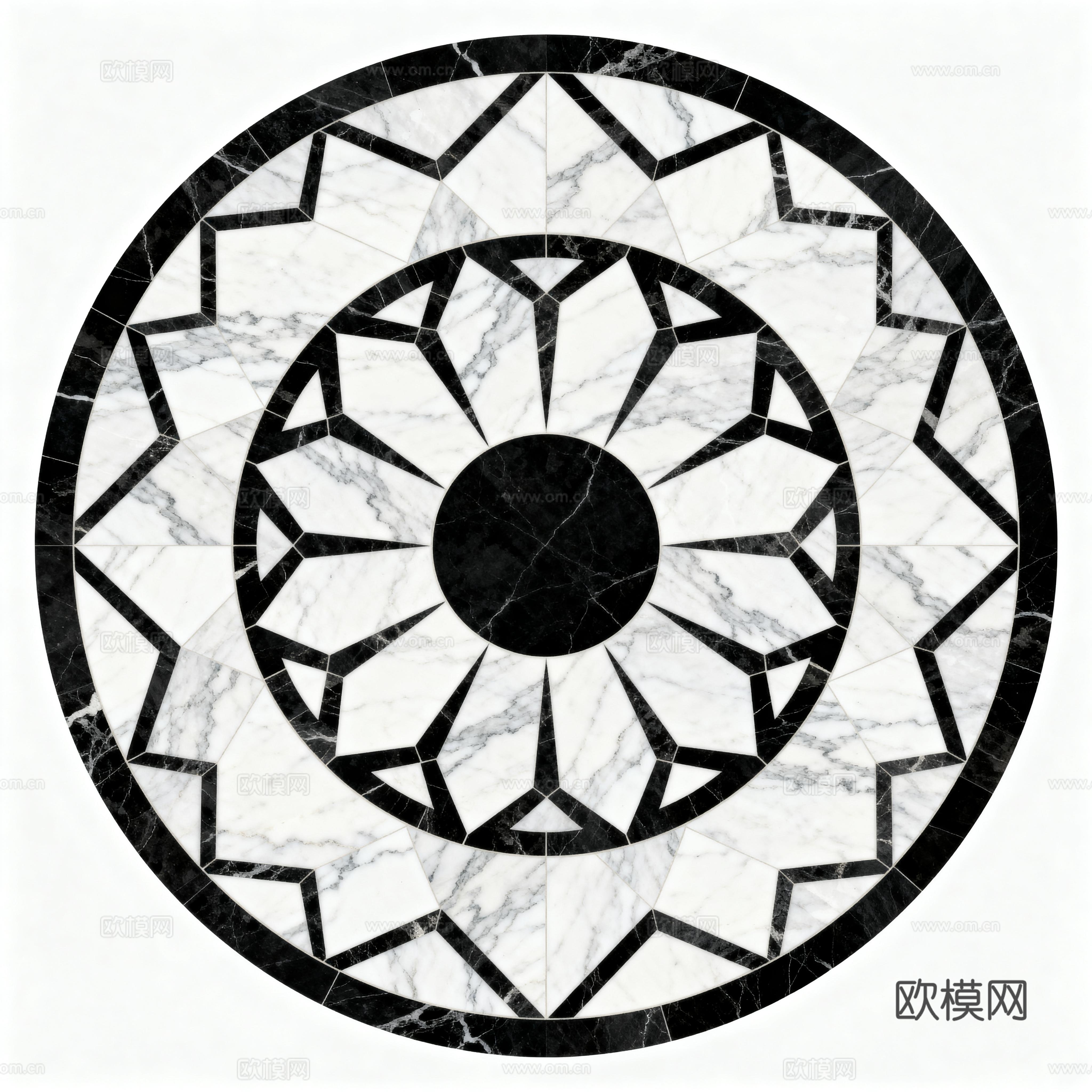 轻奢黑白拼花大理石 黑白石材圆形拼花 玄关圆形拼花下载