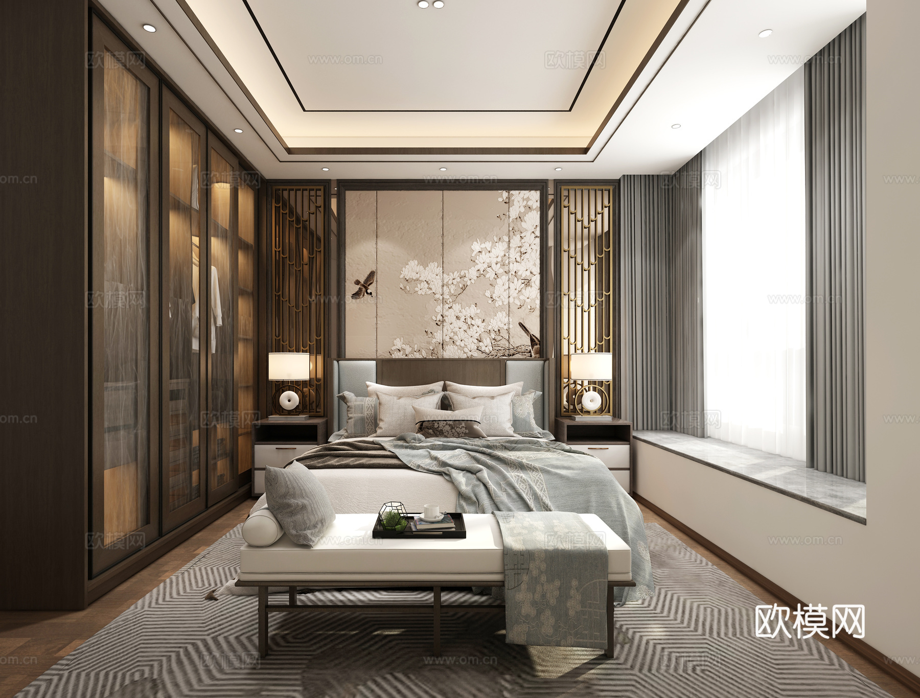 新中式大平层 样板间 最新全套施工图 效果图合集cad施工图