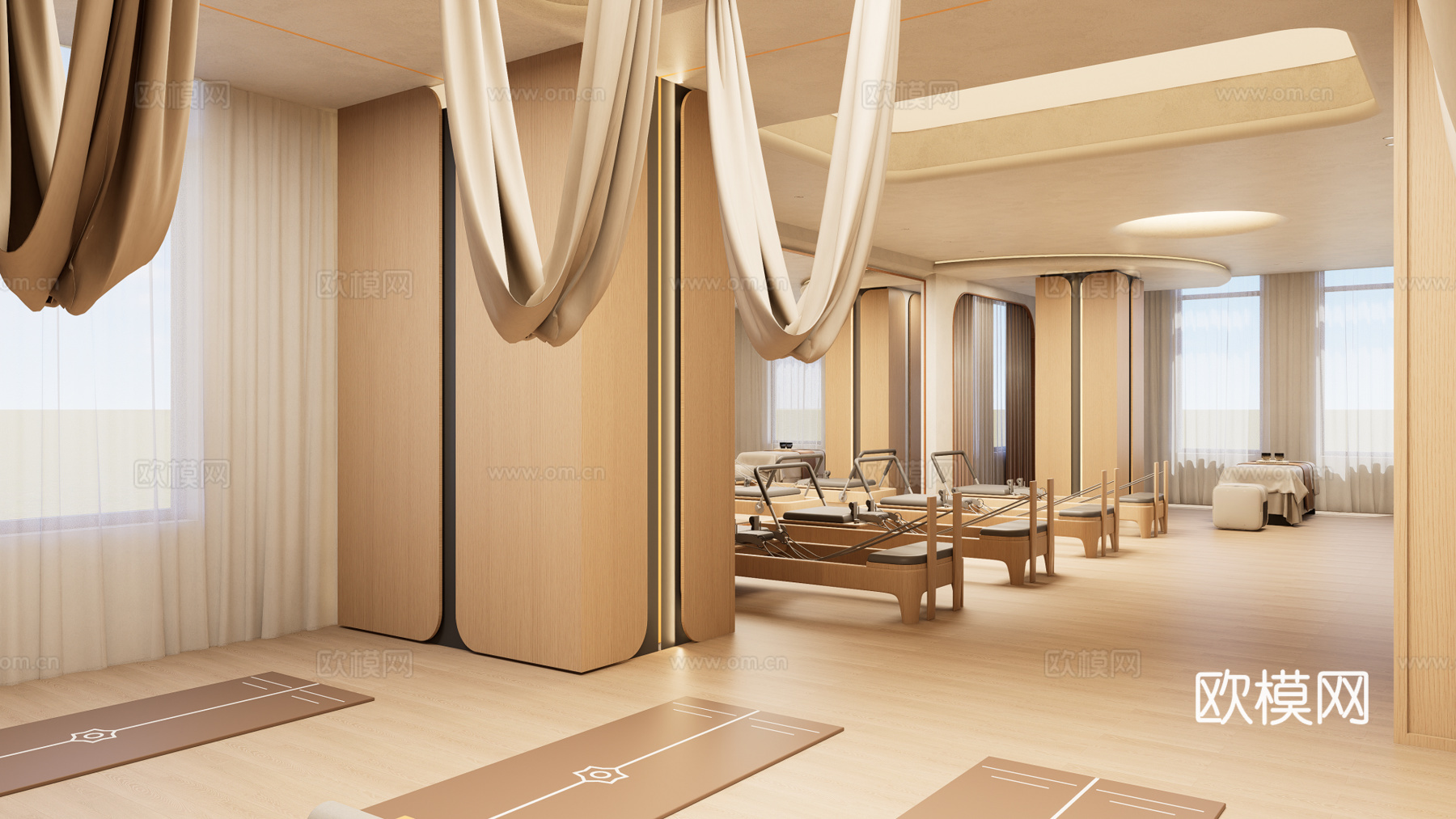 原木风格瑜伽房su模型