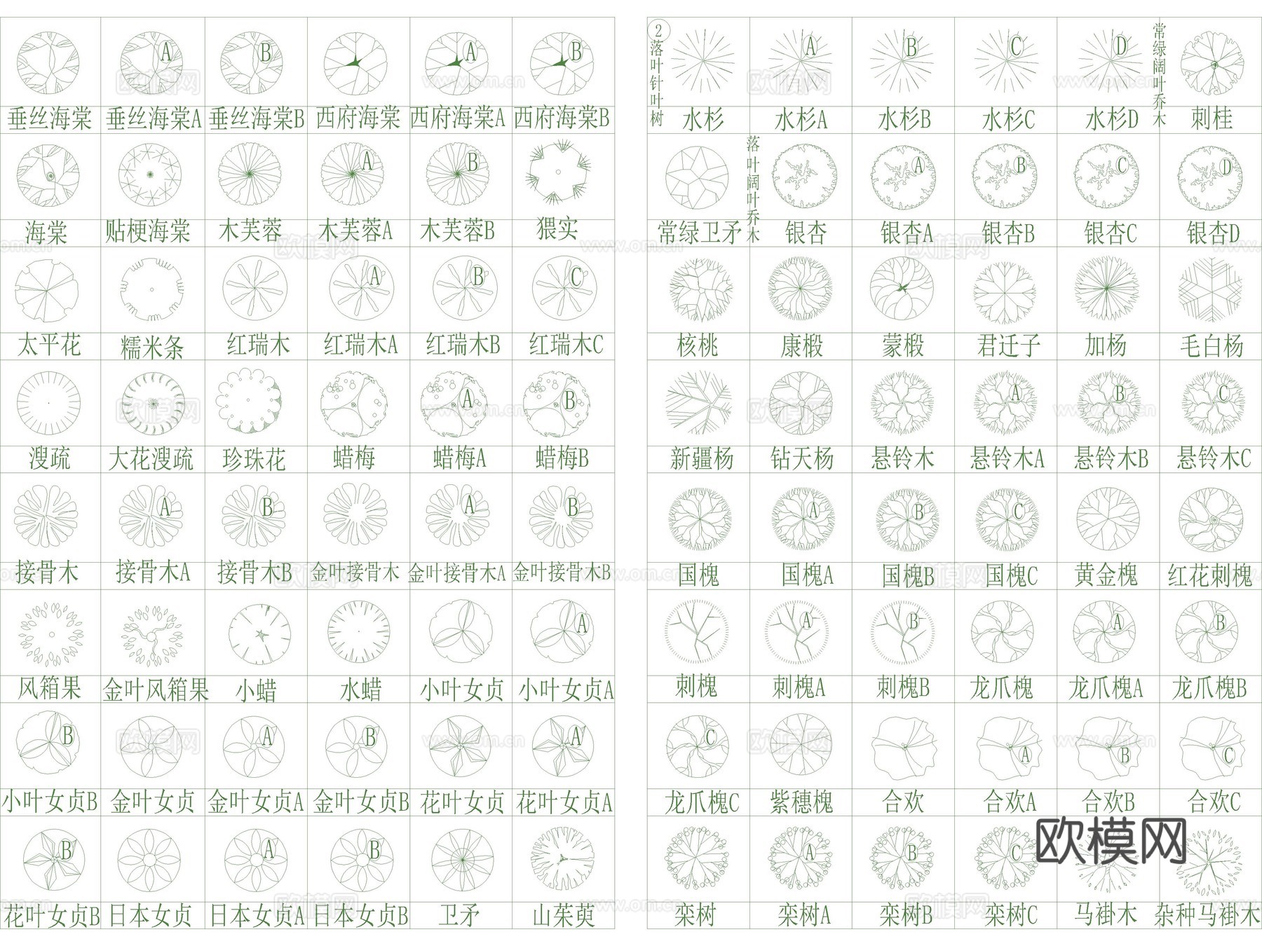2026年最新超全园林景观植物树木图例平面立面CAD图库cad施工图