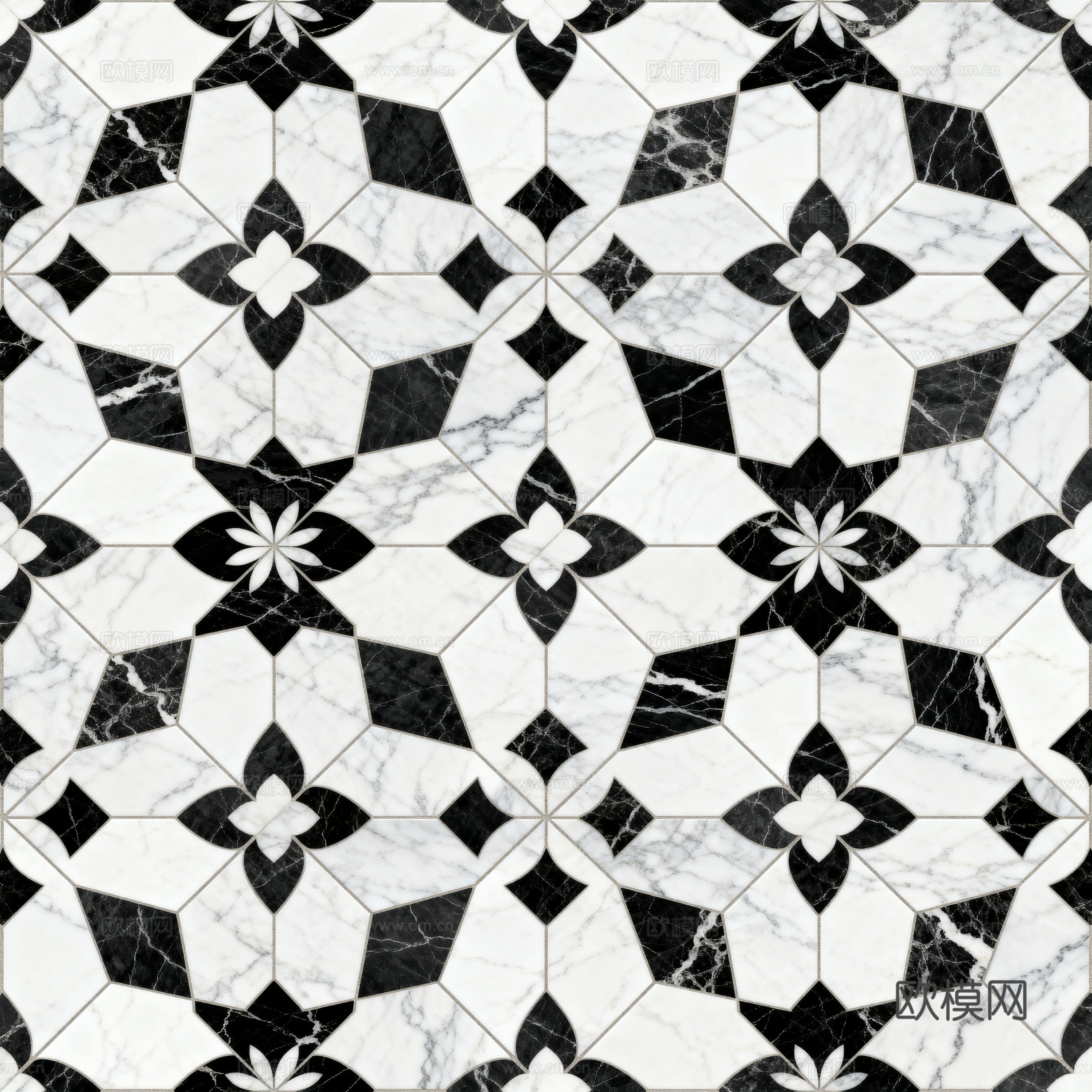 花砖 黑白石材拼花 花卉几何图案水刀石材拼花地砖 石材马赛克下载