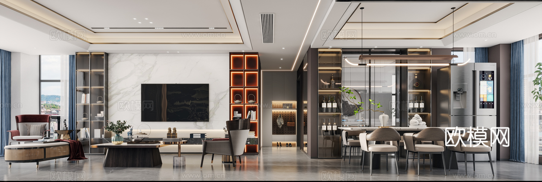 新中式大平层 样板间 最新全套施工图 效果图合集cad施工图