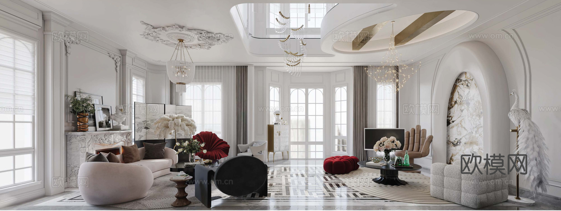 法式别墅 样板间 最新全套施工图 效果图合集cad施工图