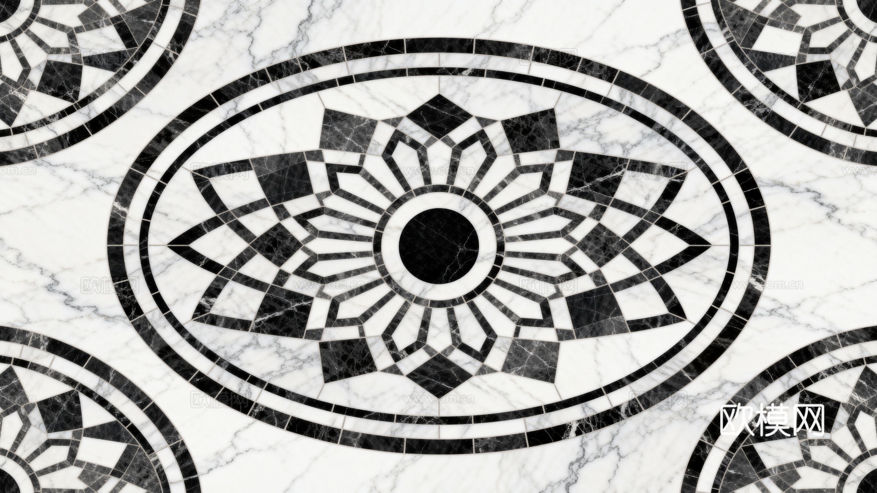 轻奢黑白拼花大理石 黑白石材椭圆拼花 玄关石材拼花