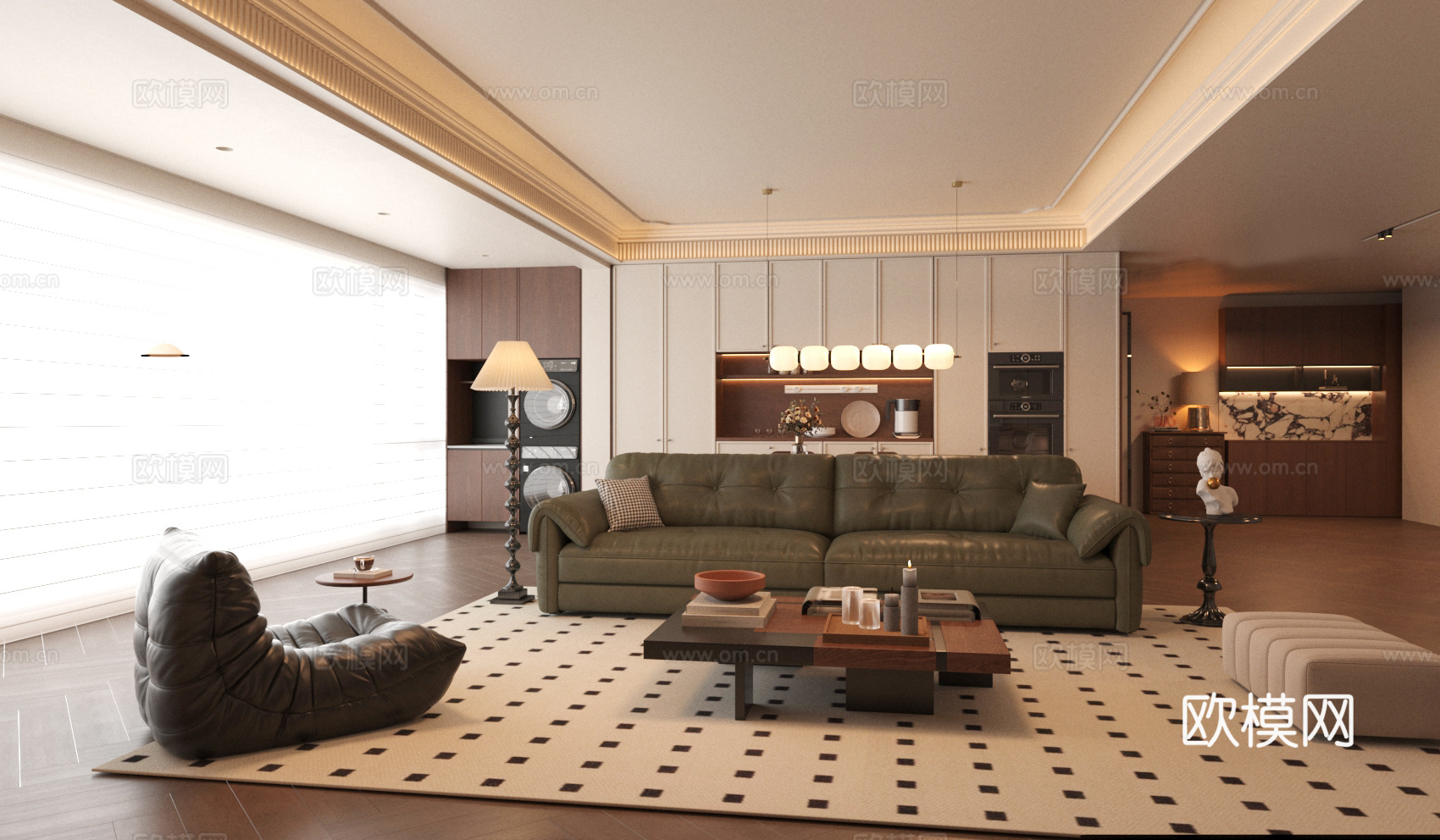 中古风格客餐厅3d模型下载