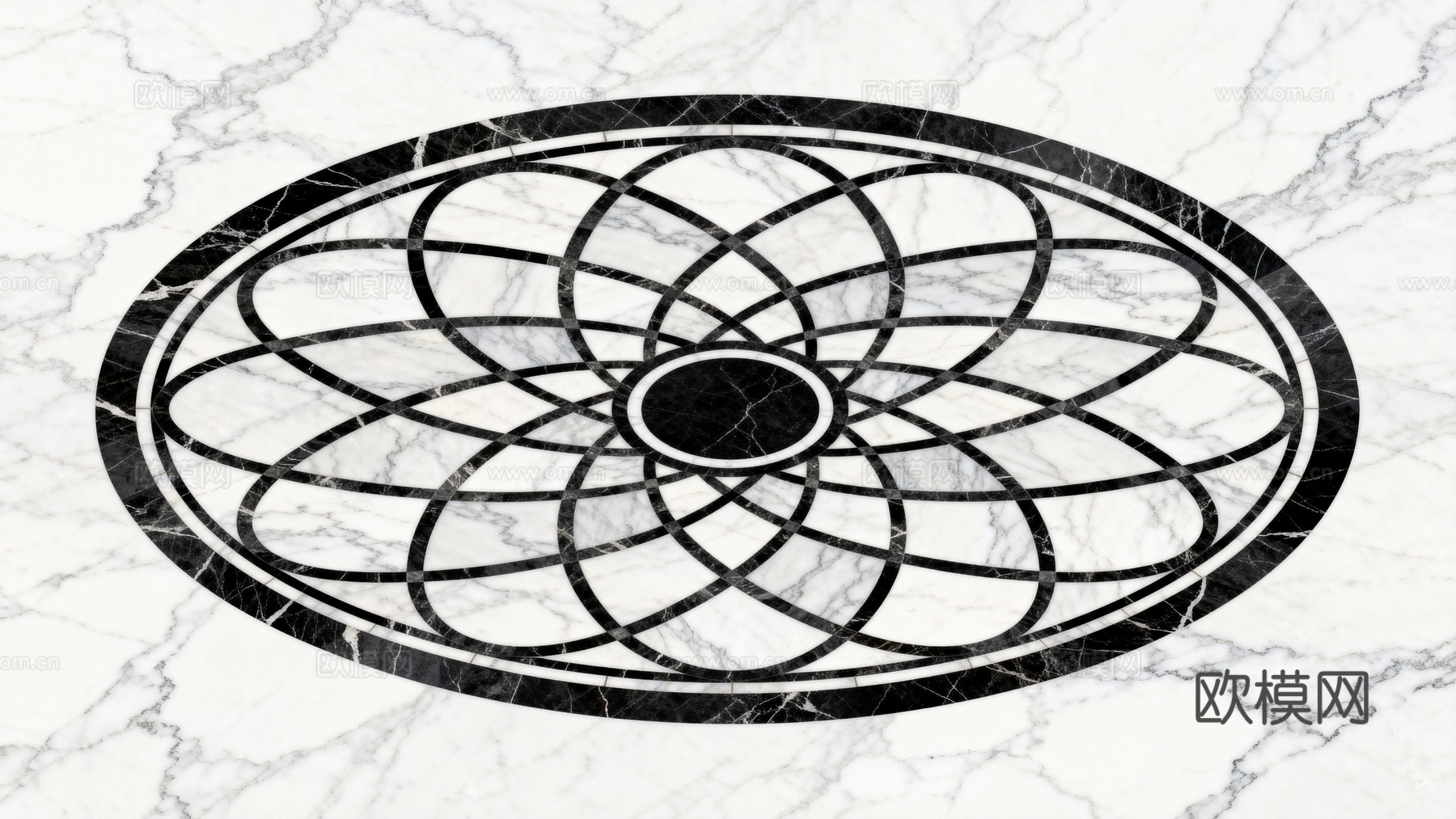 轻奢黑白拼花大理石 黑白石材椭圆拼花 玄关石材拼花
