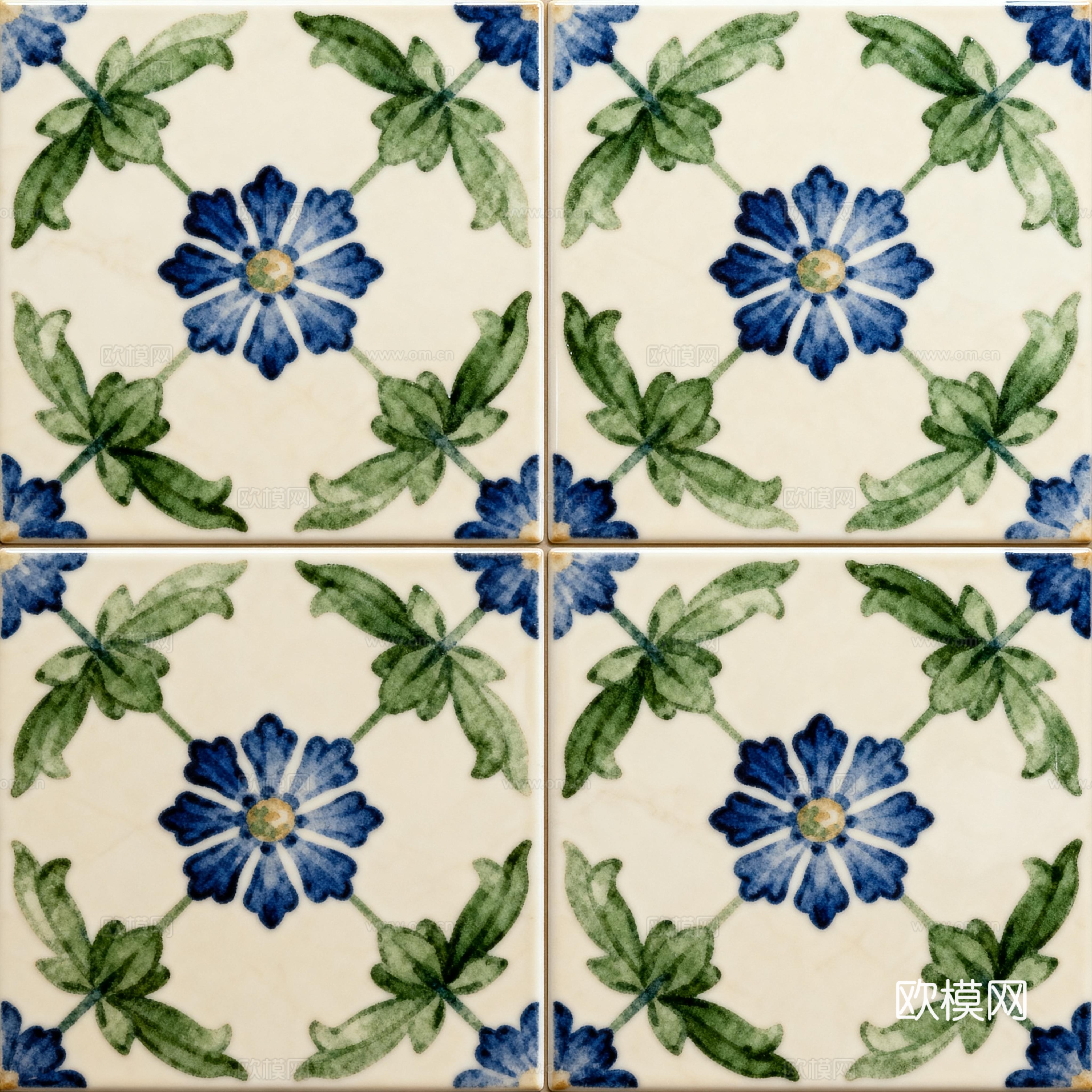 蓝绿色花砖 绿色手绘艺术花砖 工艺砖 花纹图案花砖