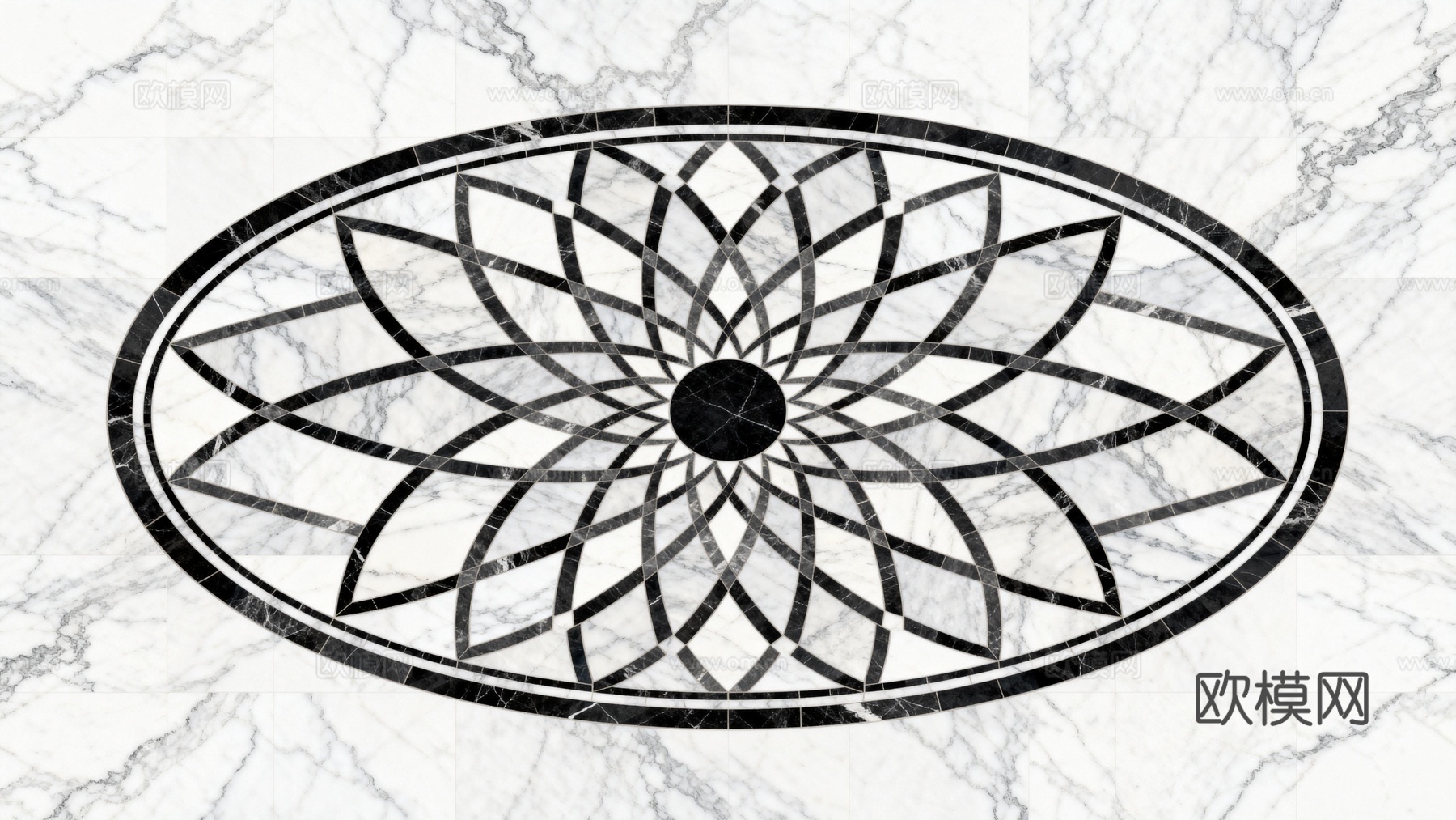 轻奢黑白拼花大理石 黑白石材椭圆拼花 玄关石材拼花