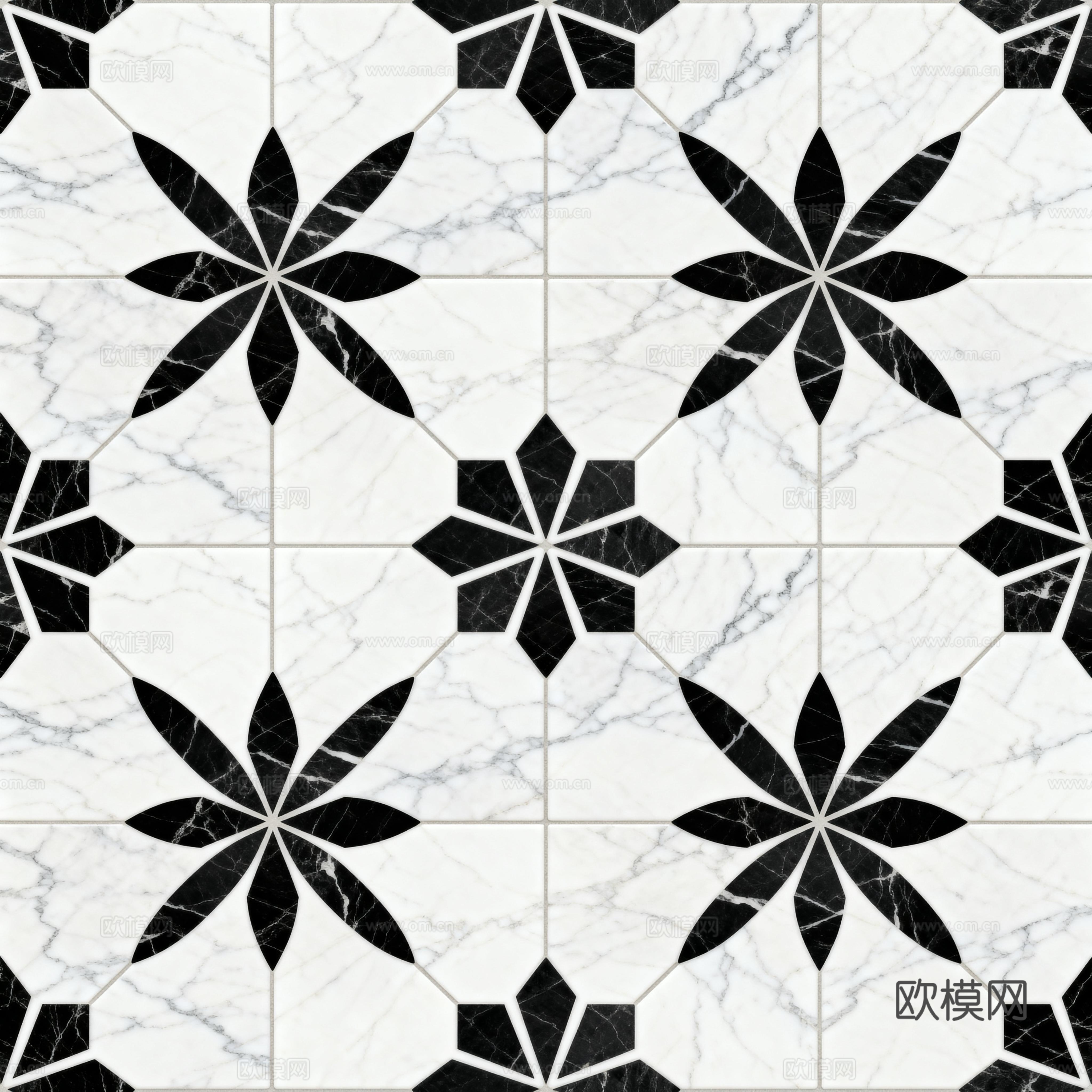 花砖 黑白石材拼花 花卉几何图案水刀石材拼花地砖 石材马赛克下载