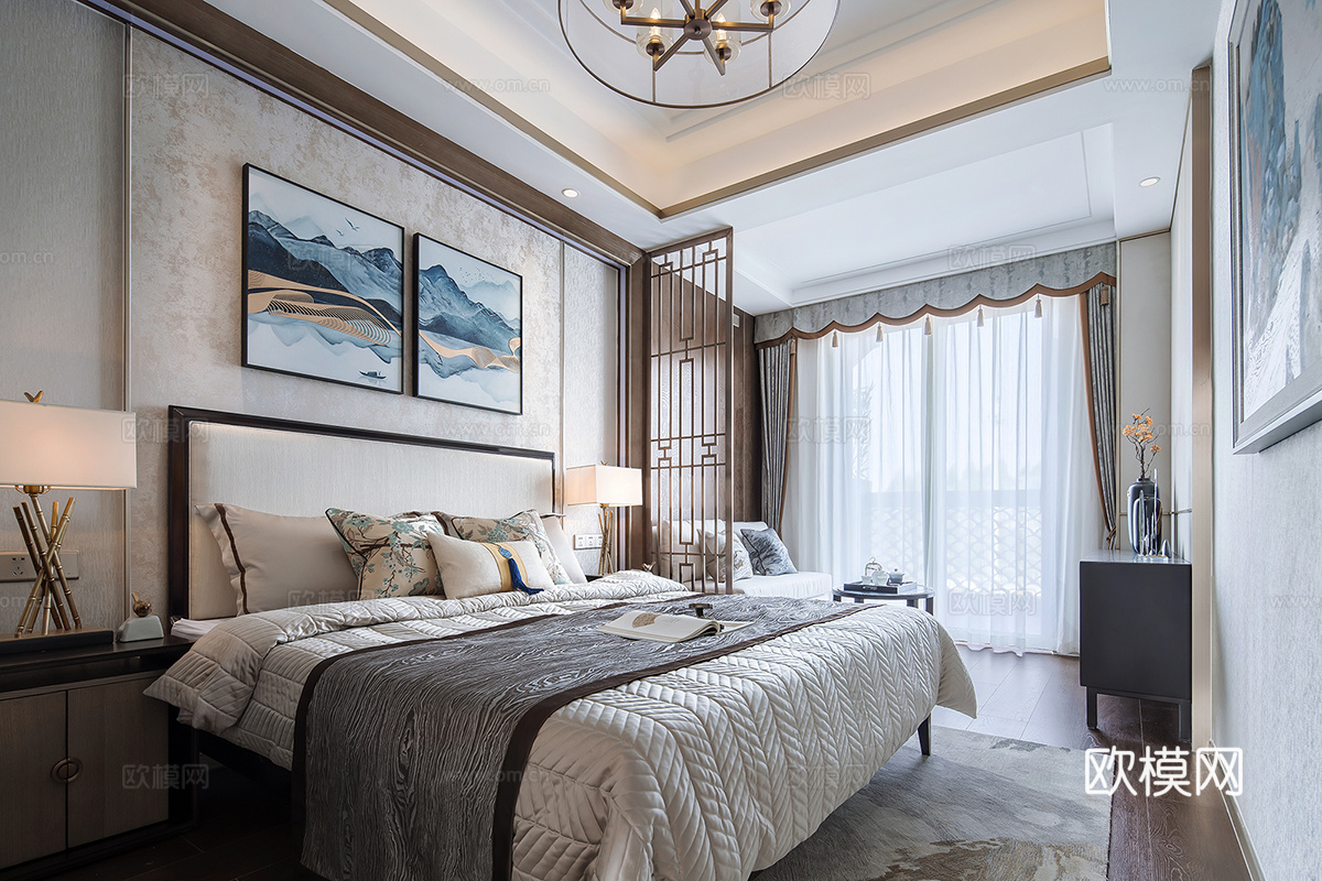 新中式大平层 样板间 最新全套施工图 效果图合集cad施工图