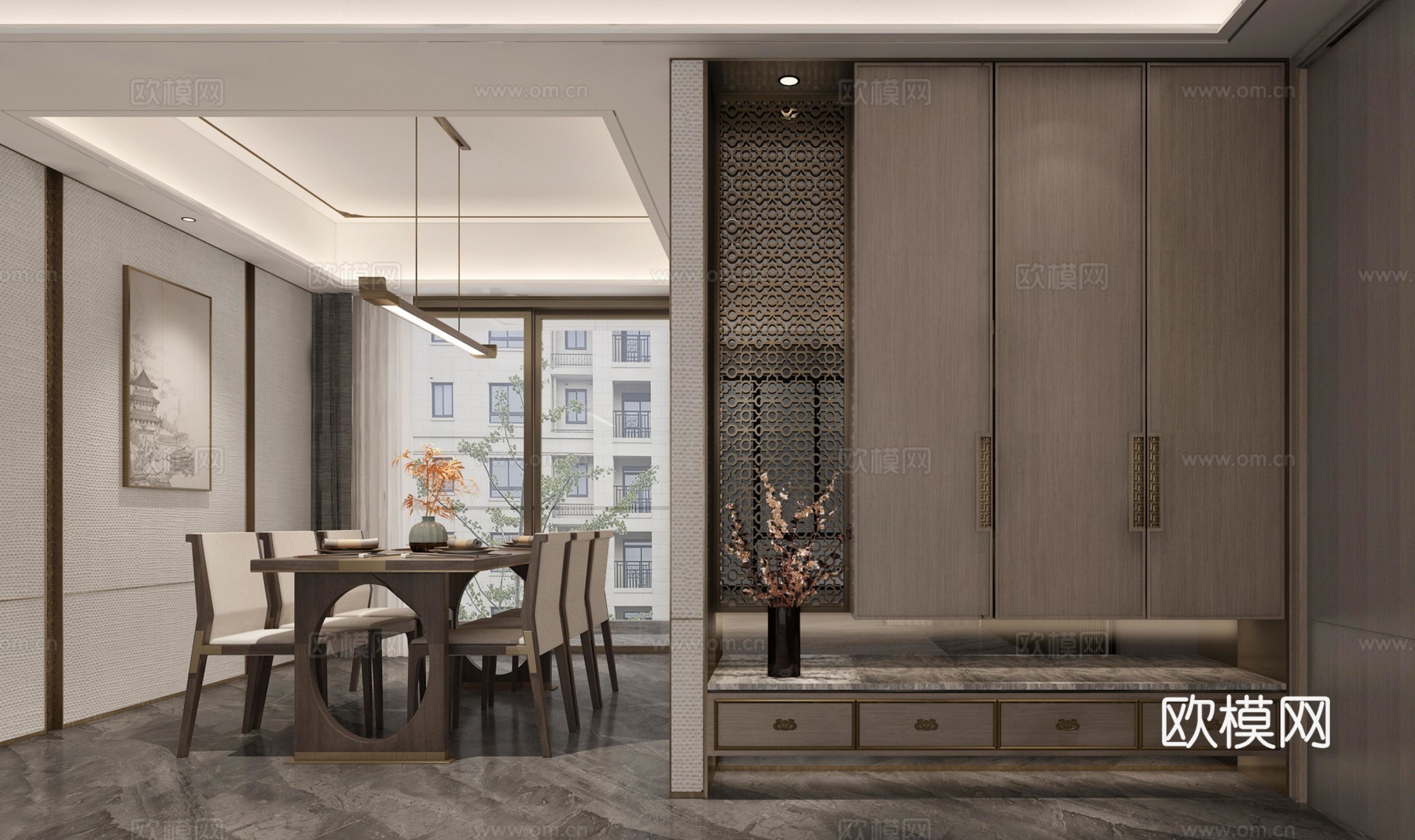 新中式大平层 样板间 最新全套施工图 效果图合集cad施工图