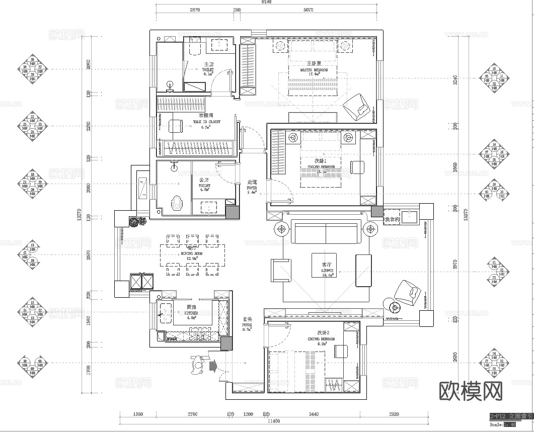 新中式大平层 样板间 最新全套施工图 效果图合集cad施工图