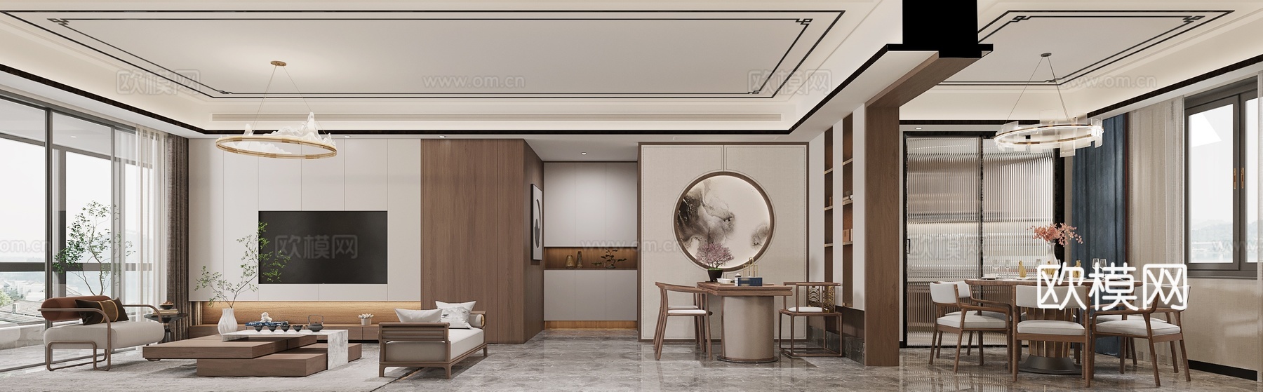 新中式大平层 样板间 最新全套施工图 效果图合集cad施工图