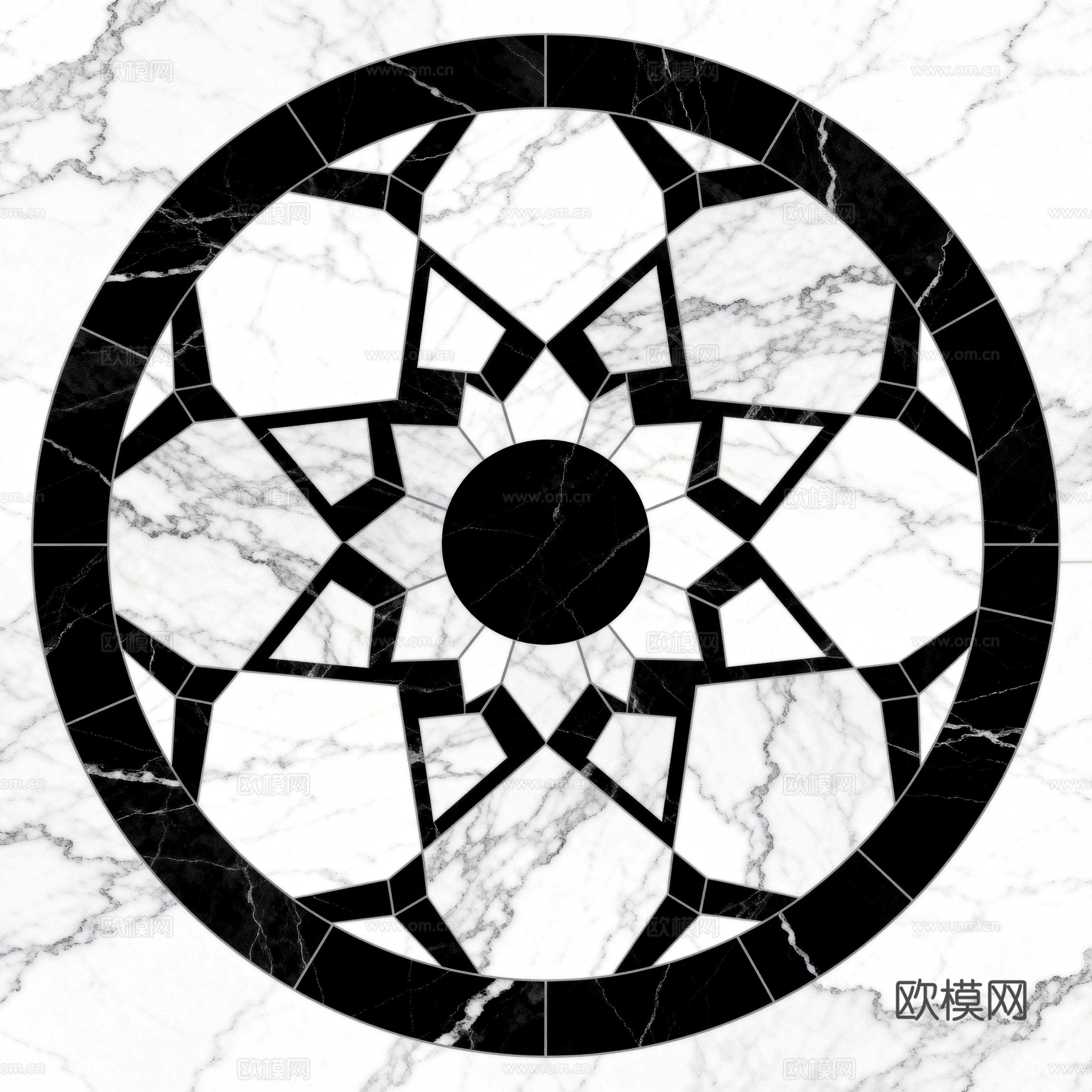轻奢黑白拼花大理石 黑白石材圆形拼花 玄关圆形拼花下载