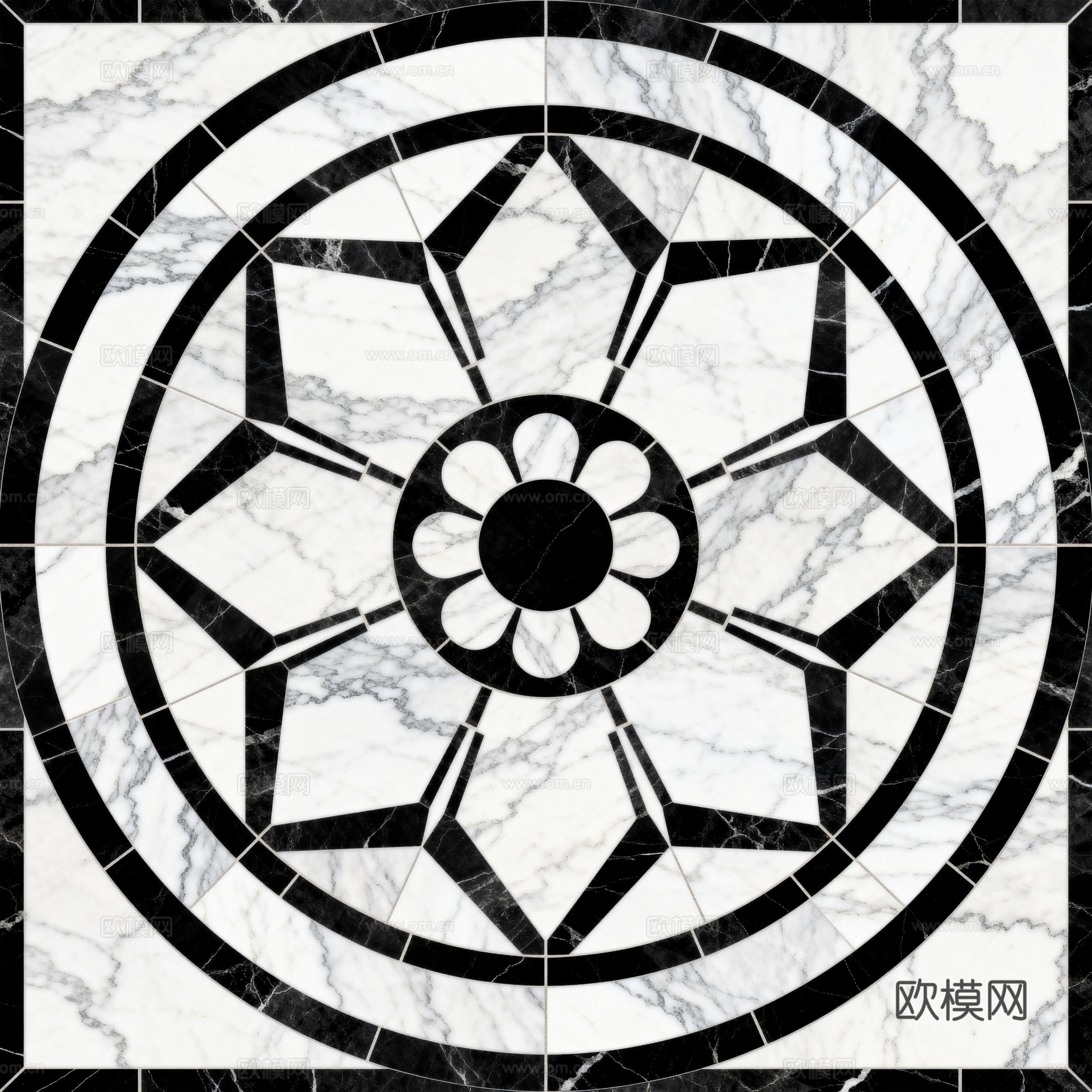 轻奢黑白拼花大理石 黑白石材圆形拼花 玄关圆形拼花