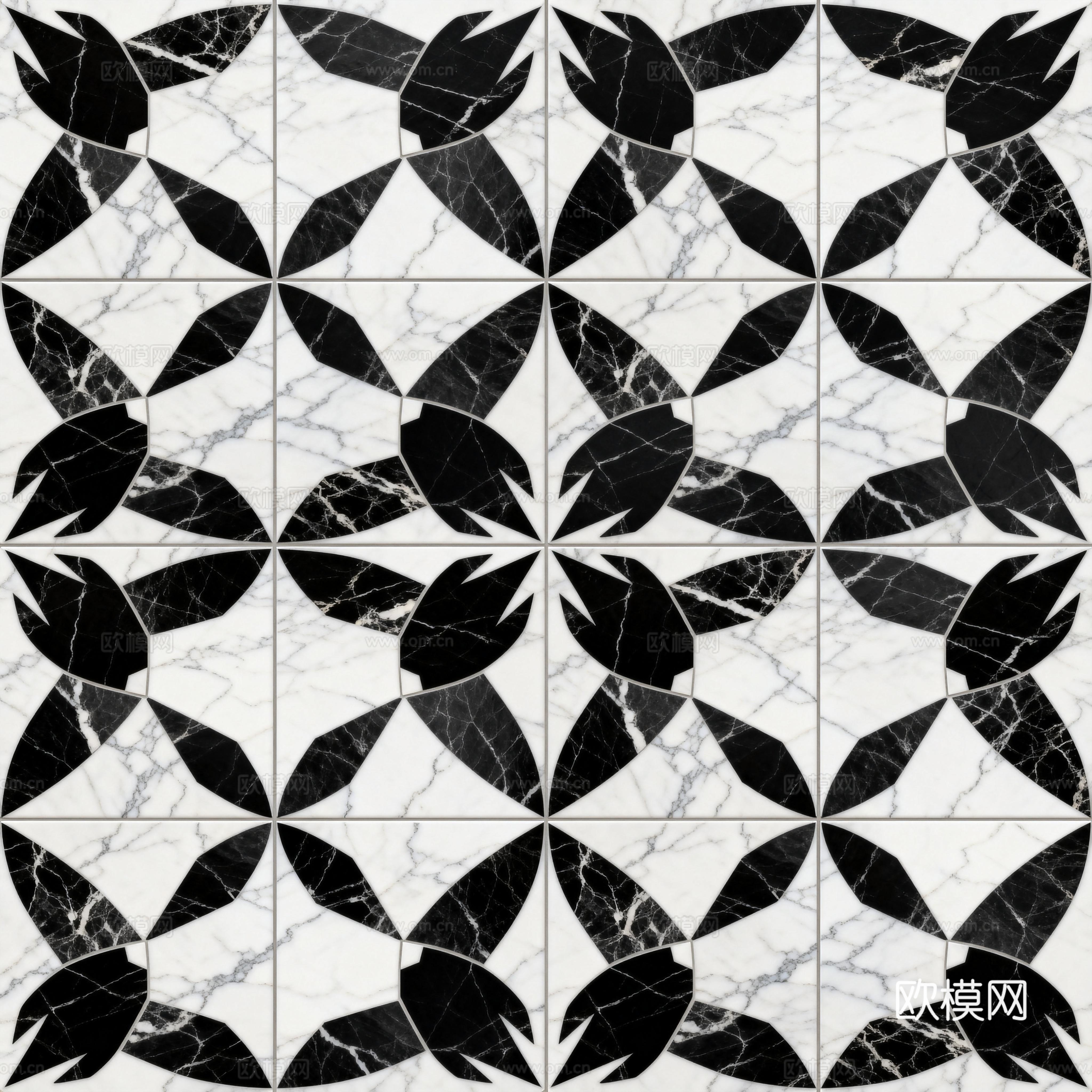 花砖 黑白石材拼花 花卉几何图案水刀石材拼花地砖 石材马赛克下载