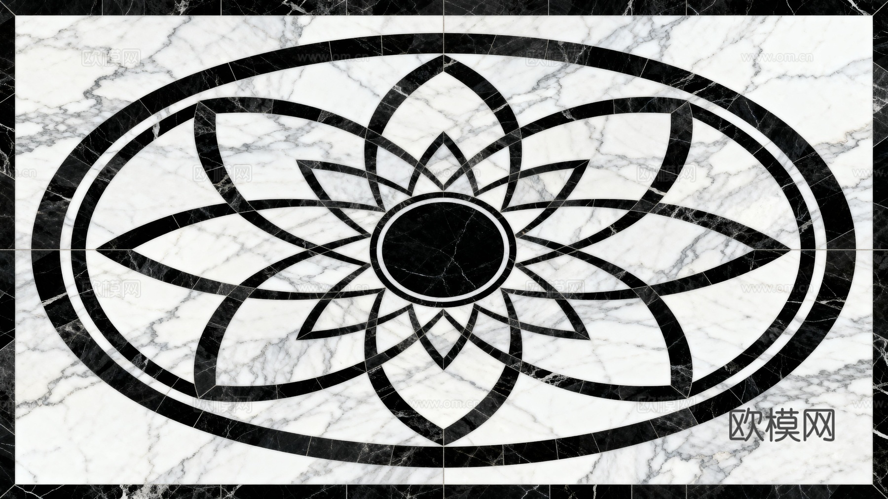 轻奢黑白拼花大理石 黑白石材椭圆拼花 玄关石材拼花