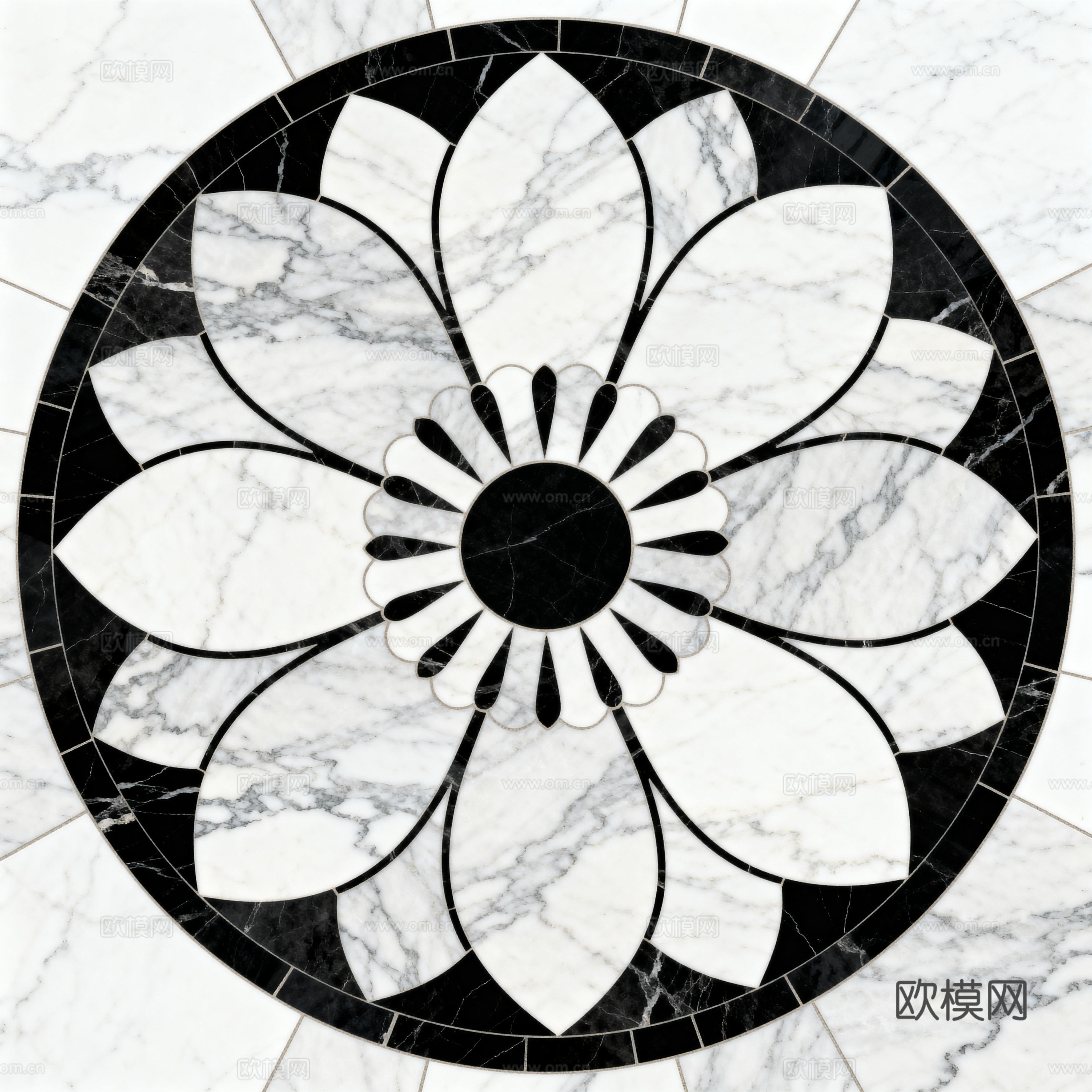 轻奢黑白拼花大理石 黑白石材圆形拼花 玄关圆形拼花下载