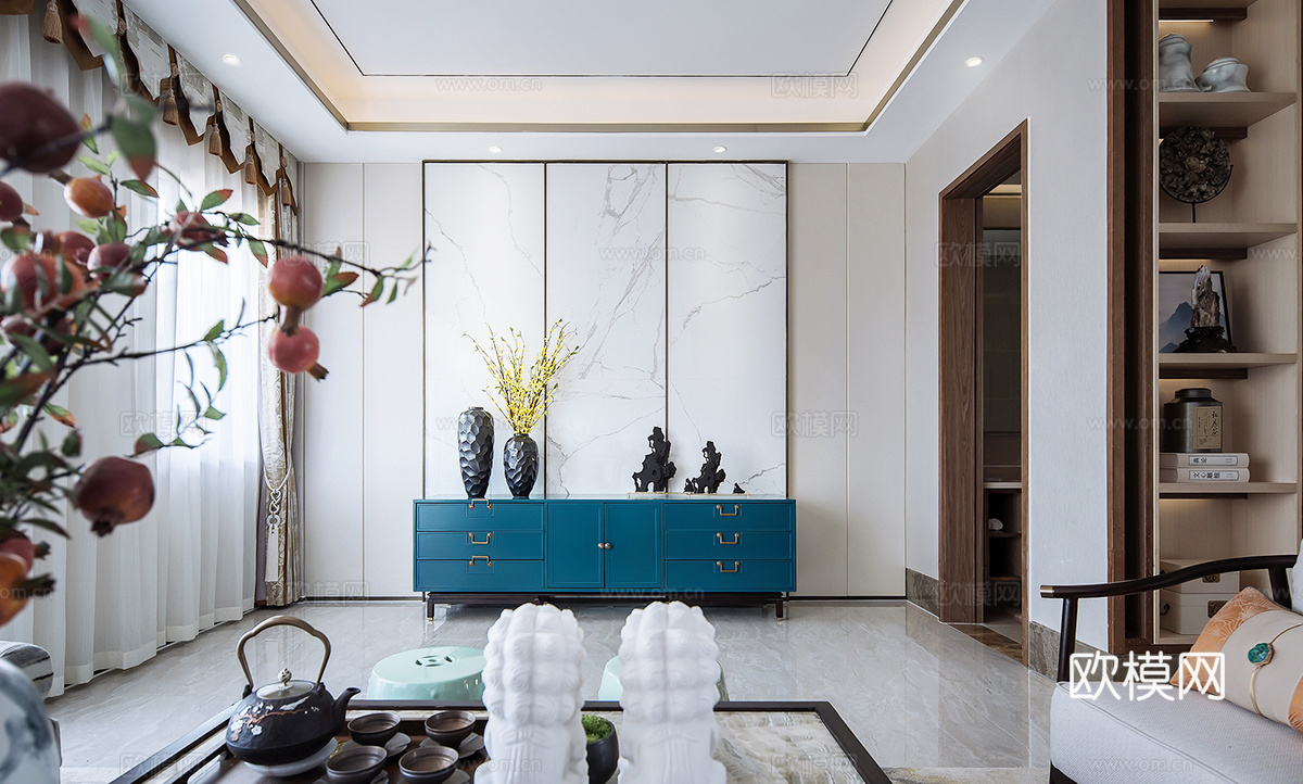 新中式大平层 样板间 最新全套施工图 效果图合集cad施工图