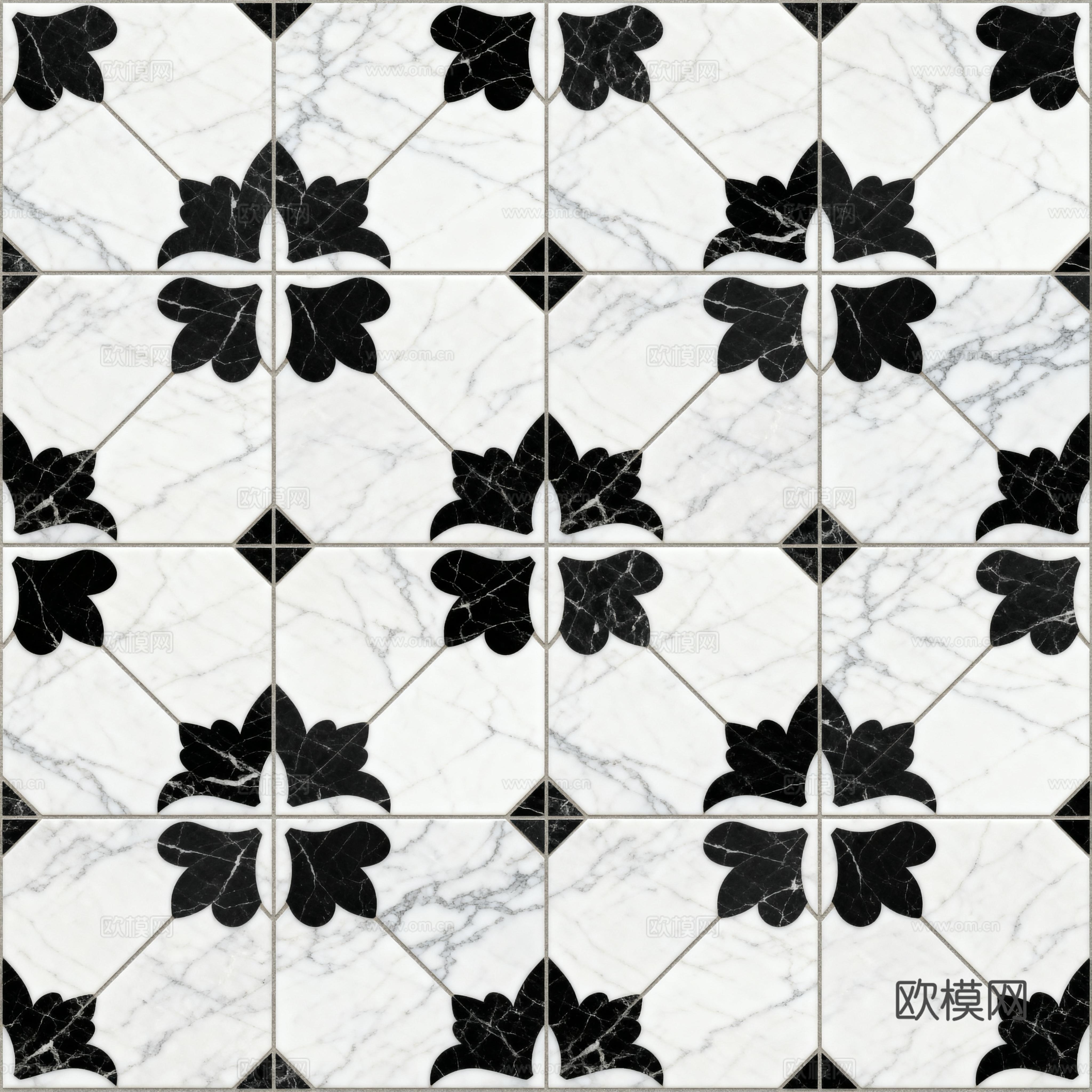 花砖 黑白石材拼花 花卉几何图案水刀石材拼花地砖 石材马赛克下载