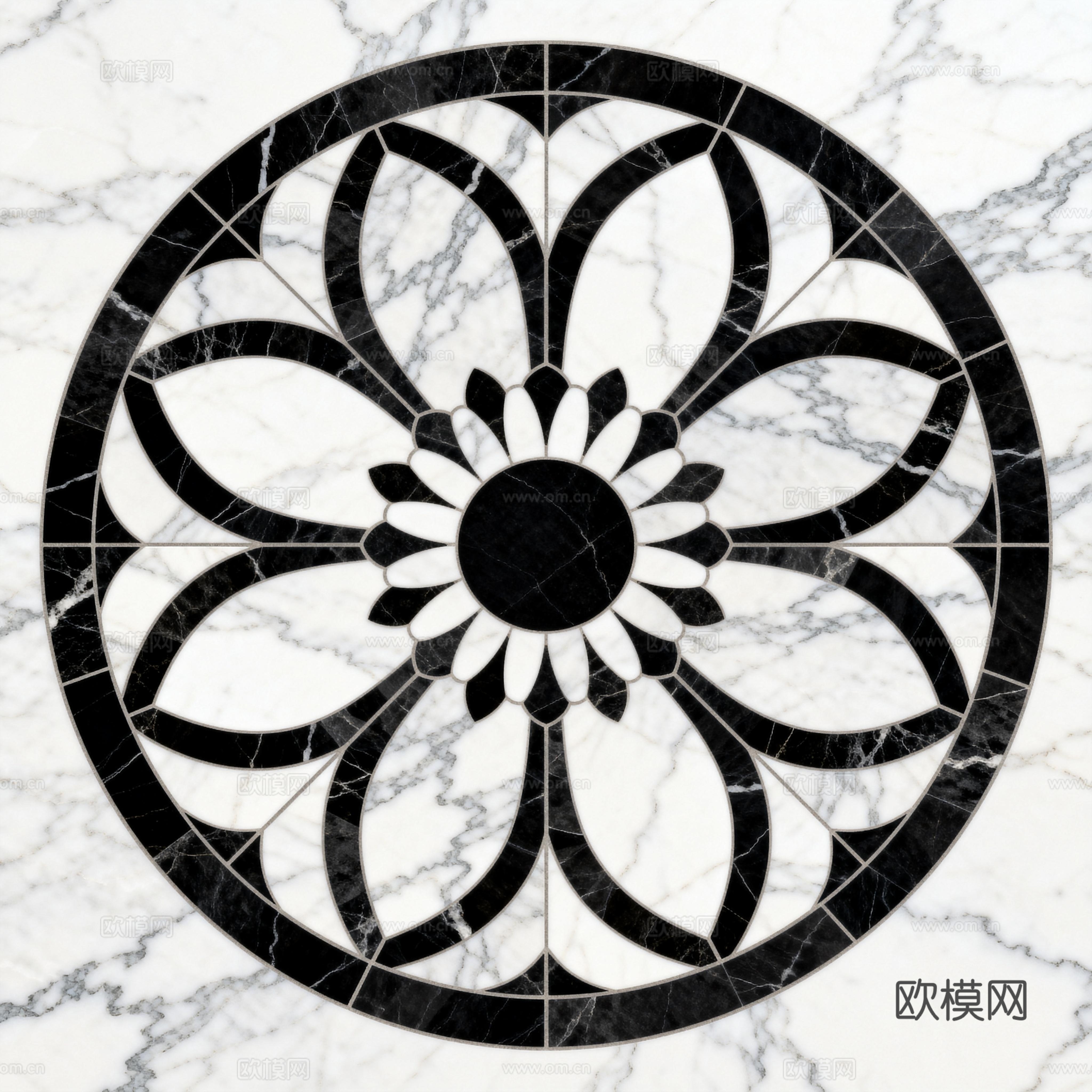 轻奢黑白拼花大理石 黑白石材圆形拼花 玄关圆形拼花
