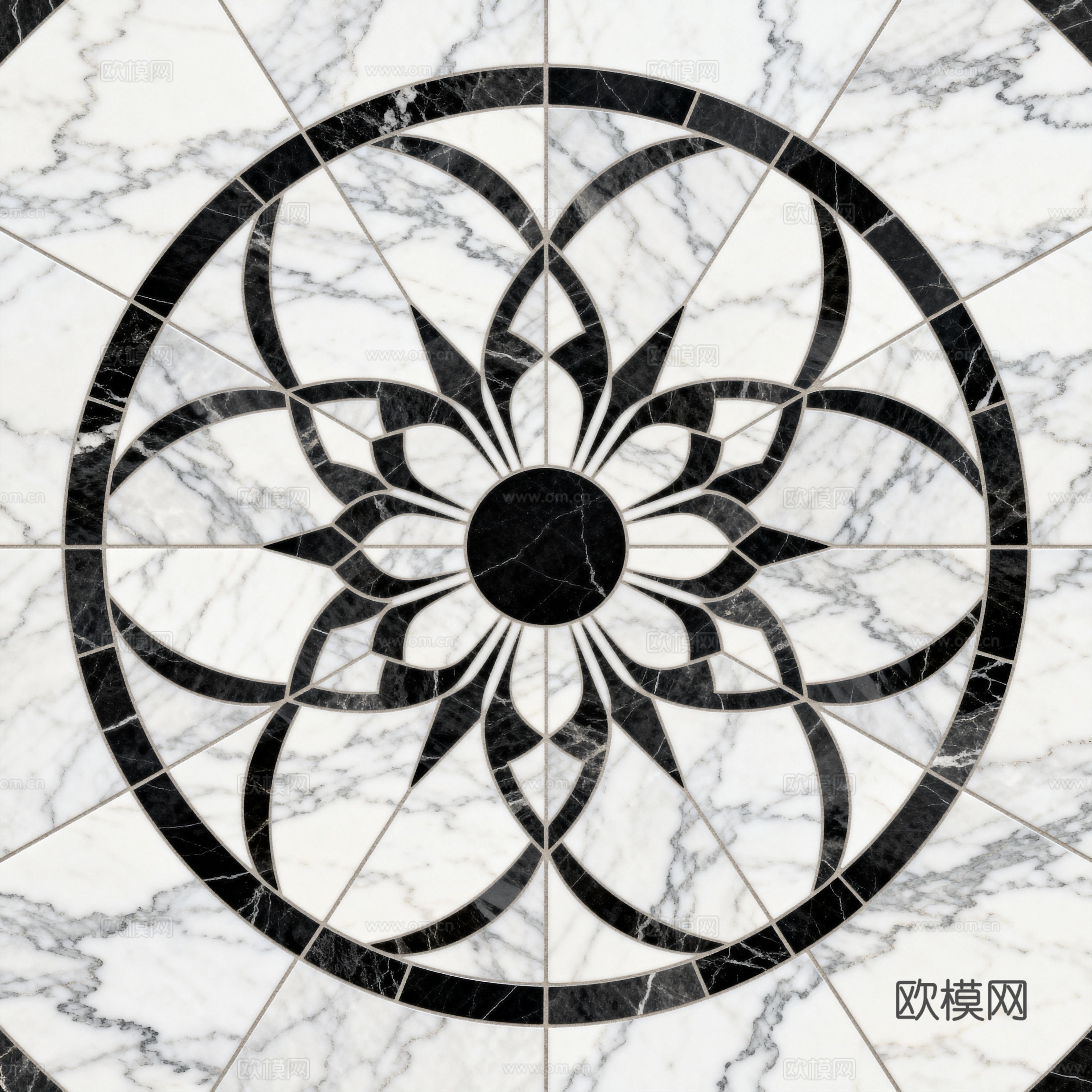轻奢黑白拼花大理石 黑白石材圆形拼花 玄关圆形拼花