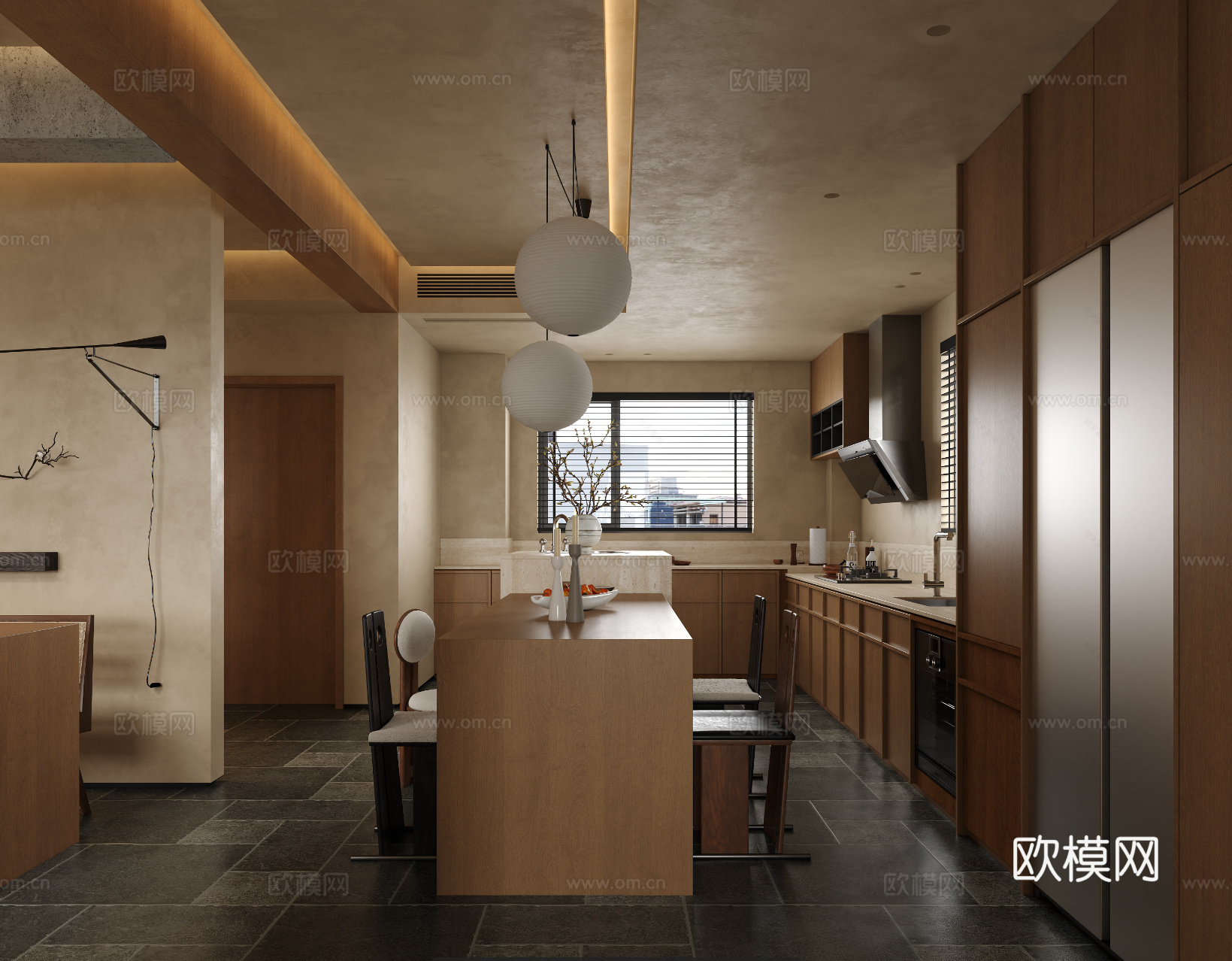 中古侘寂风别墅 样板间 最新全套施工图 效果图合集cad施工图下载（渲染图5）